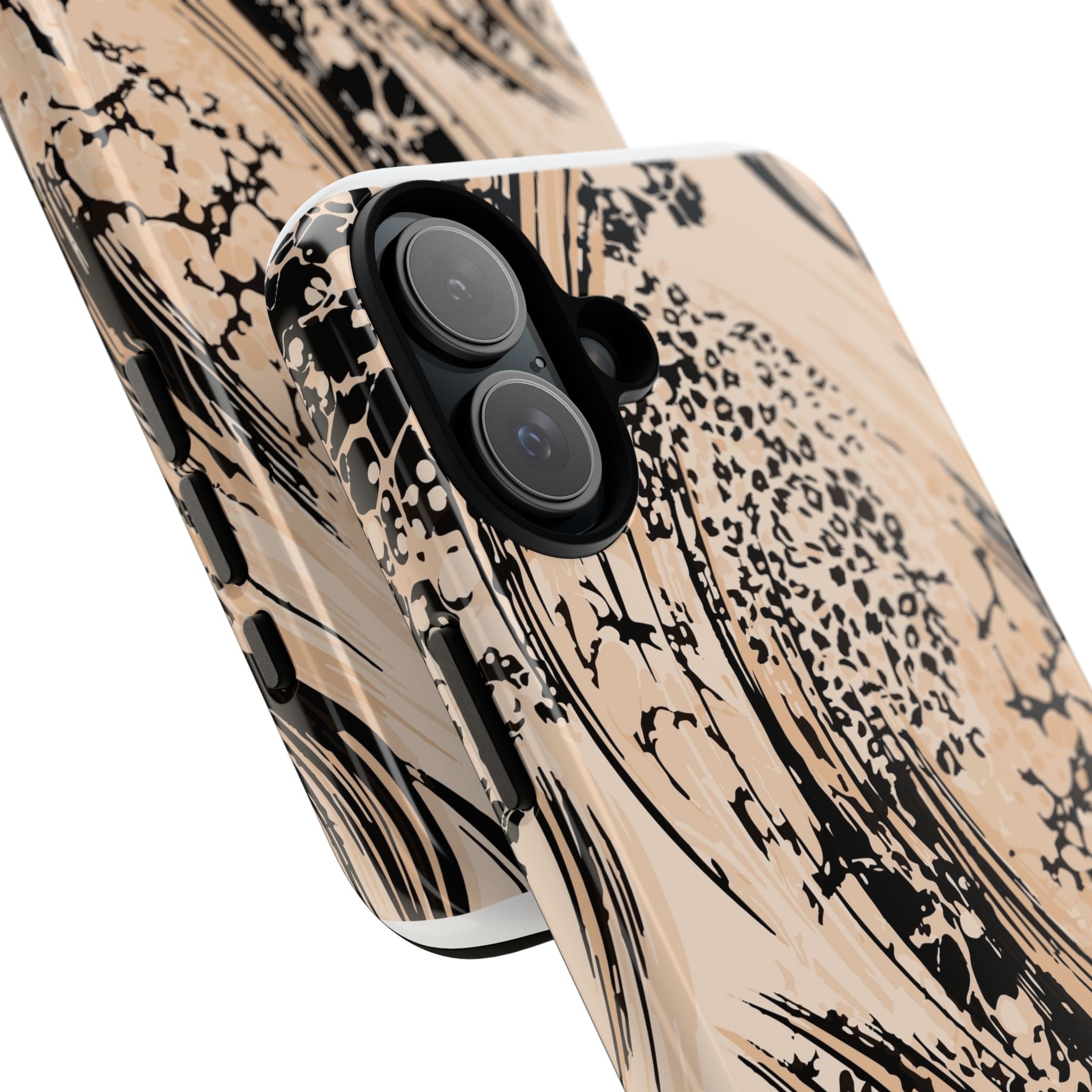 Abstract Brushstroke Phone Case — Neutral Beige & Black Artistic Protective Cover