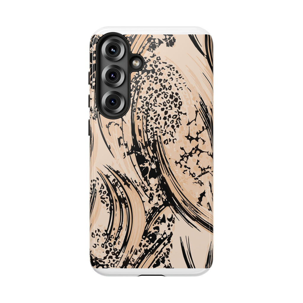 Abstract Brushstroke Phone Case — Neutral Beige & Black Artistic Protective Cover