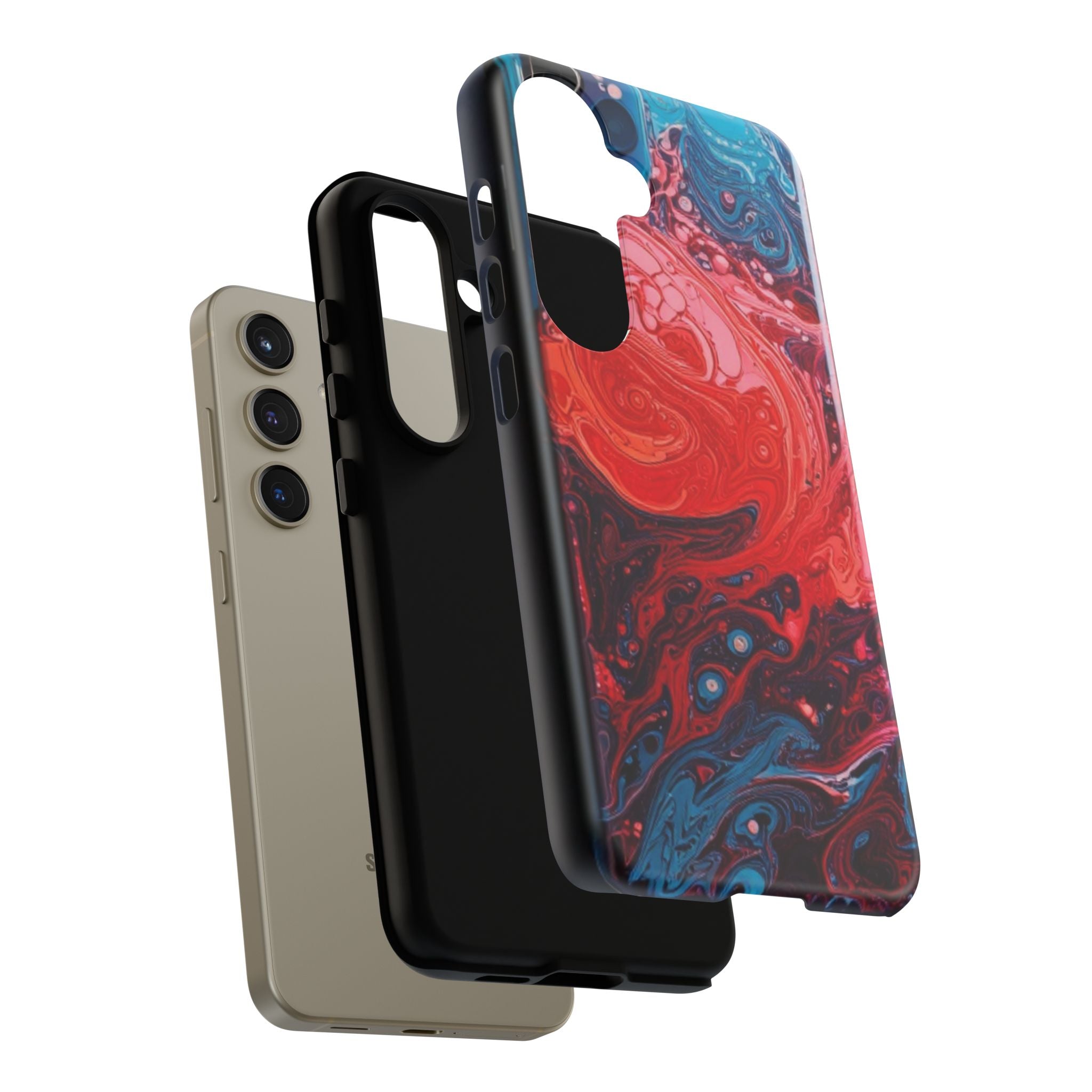 Abstract Red & Blue Swirl Tough Phone Case — Protective iPhone Cover with Fluid Art Design