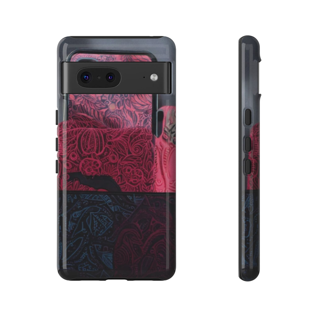 Floral Patchwork Tough Phone Case — Pink & Navy Doodle Design