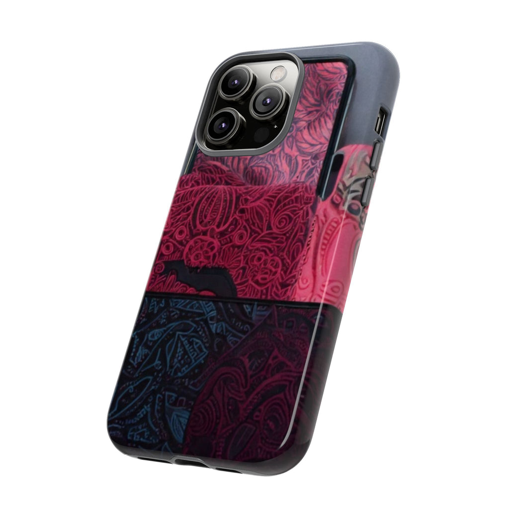 Floral Patchwork Tough Phone Case — Pink & Navy Doodle Design