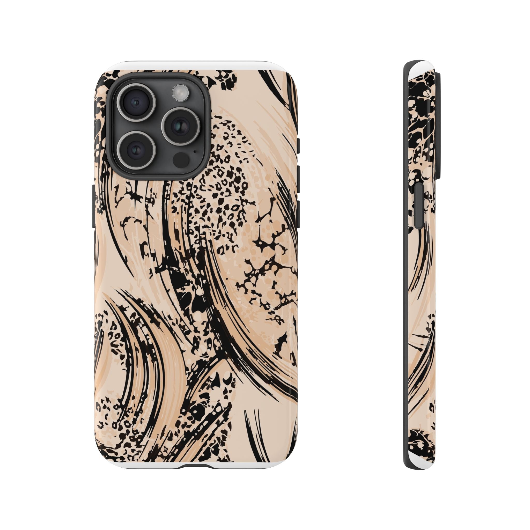 Abstract Brushstroke Phone Case — Neutral Beige & Black Artistic Protective Cover