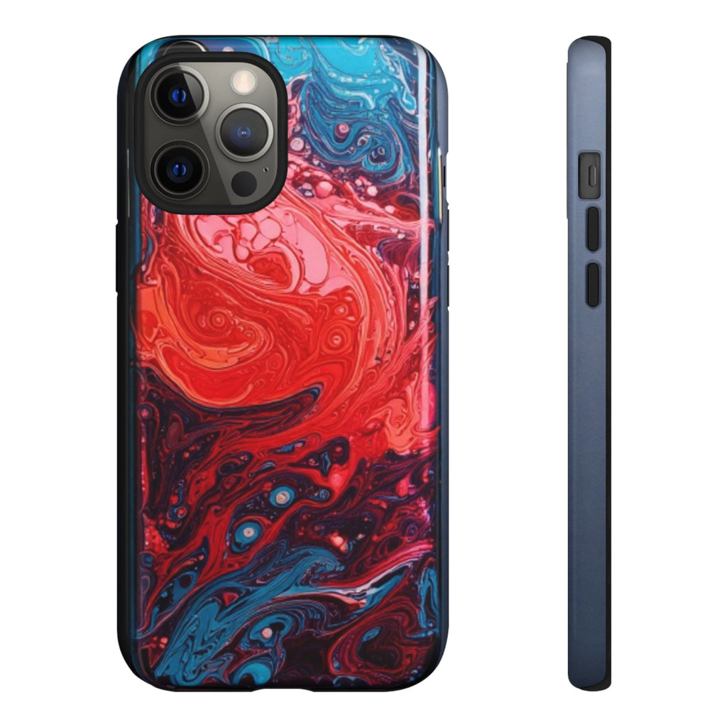 Abstract Red & Blue Swirl Tough Phone Case — Protective iPhone Cover with Fluid Art Design