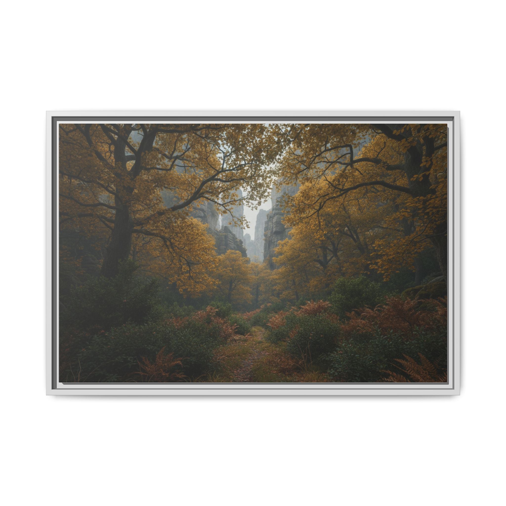 Autumn Forest Path Matte Canvas Print — Framed Wall Art
