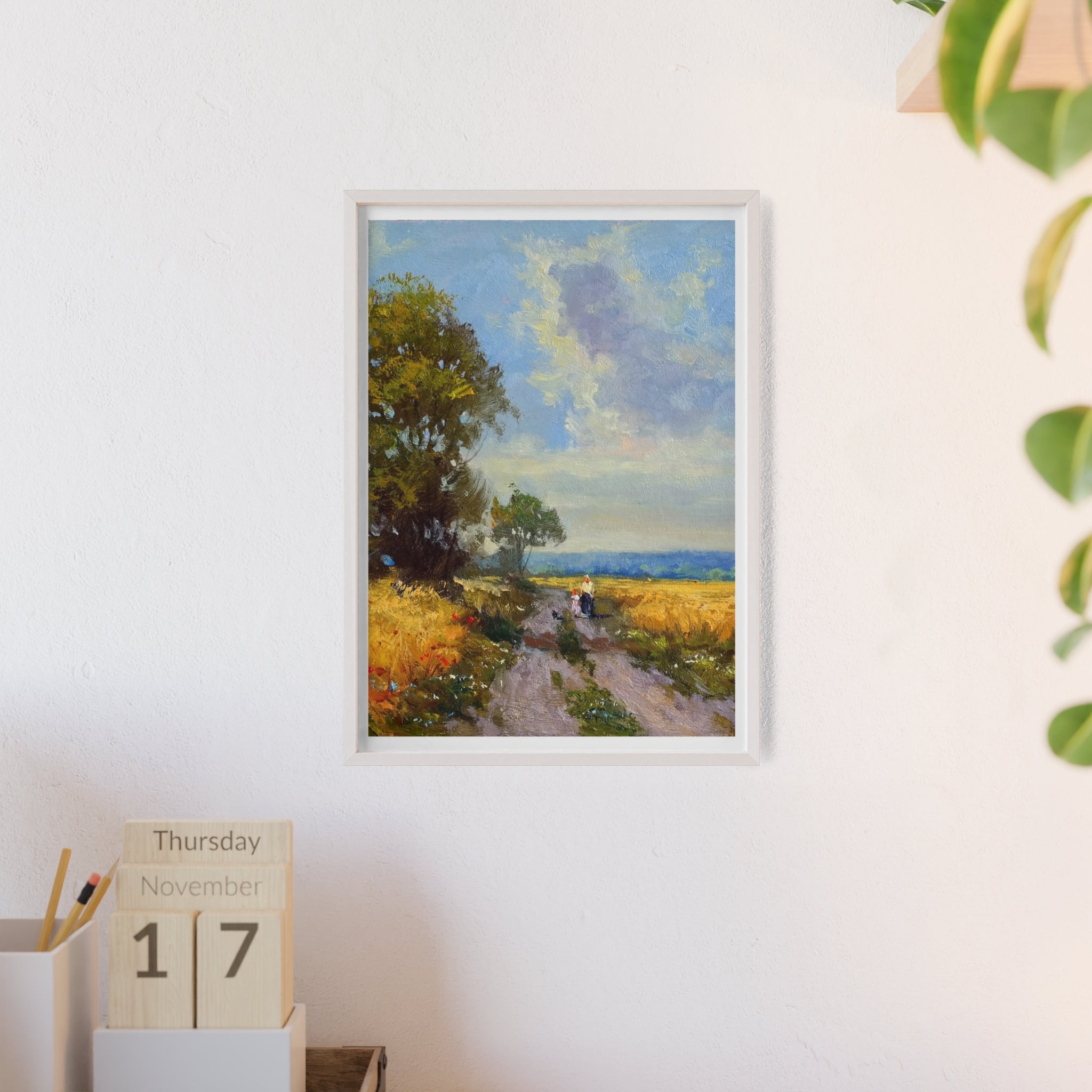 Framed Countryside Landscape Poster — Rustic Wooden Frame Wall Art