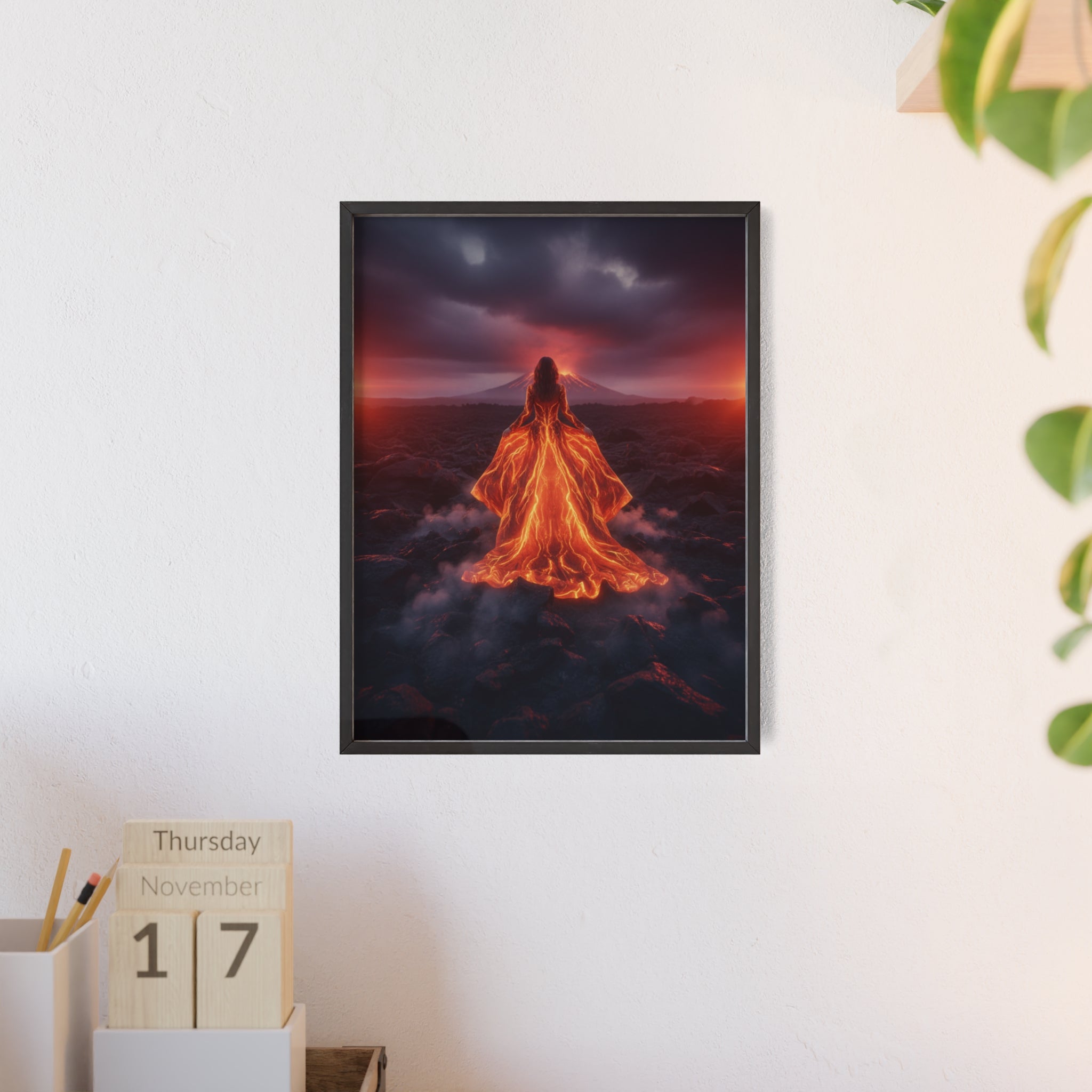 Fiery Goddess Lava Art Poster with Wooden Frame