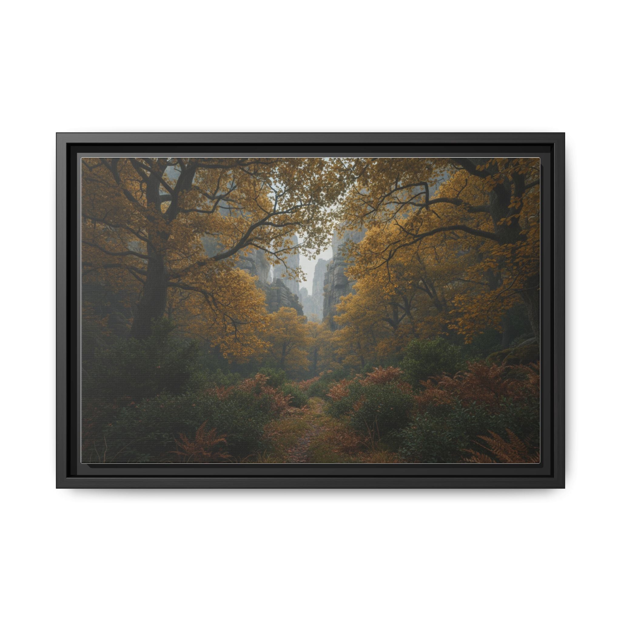 Autumn Forest Path Matte Canvas Print — Framed Wall Art