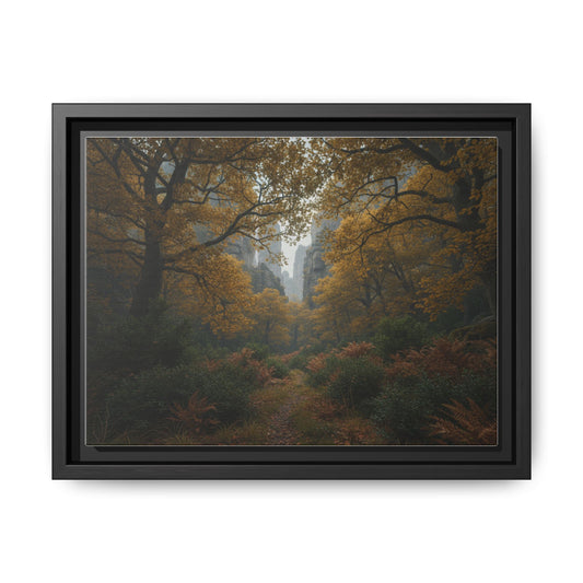 Autumn Forest Path Matte Canvas Print — Framed Wall Art