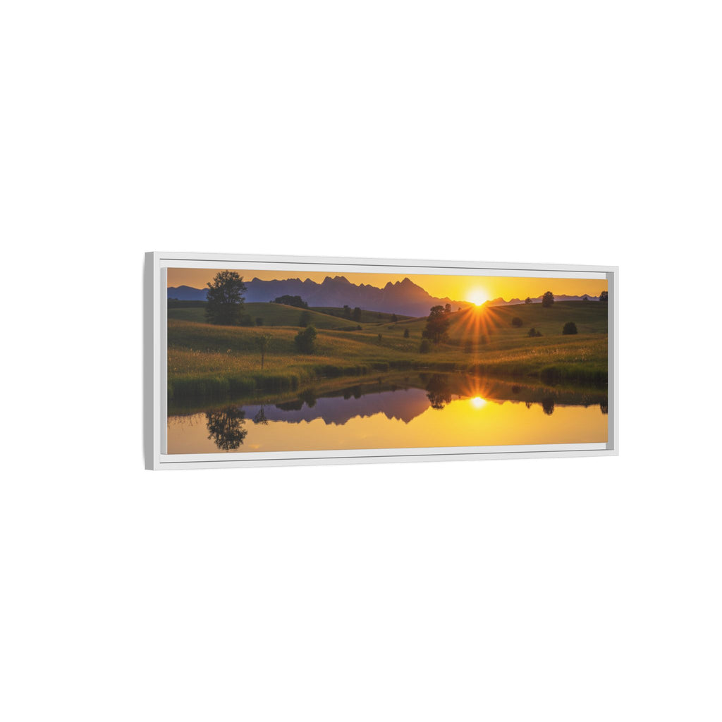 Framed Matte Canvas Sunset Landscape — Serene Lake Reflection Wall Art