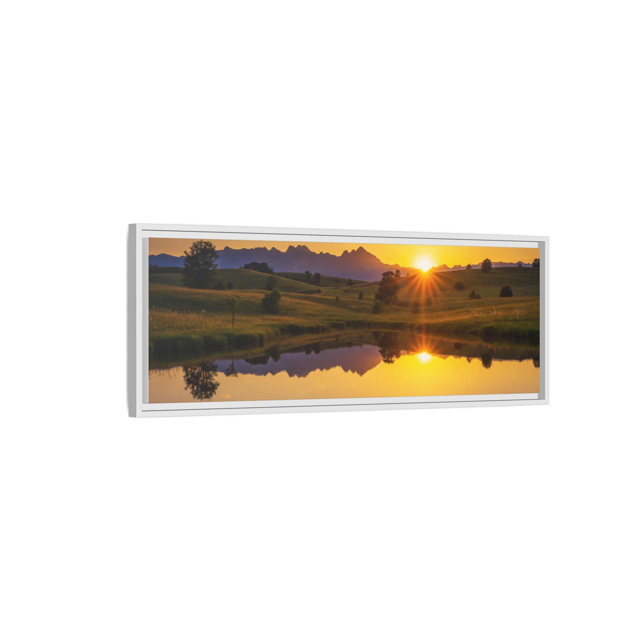 Framed Matte Canvas Sunset Landscape — Serene Lake Reflection Wall Art