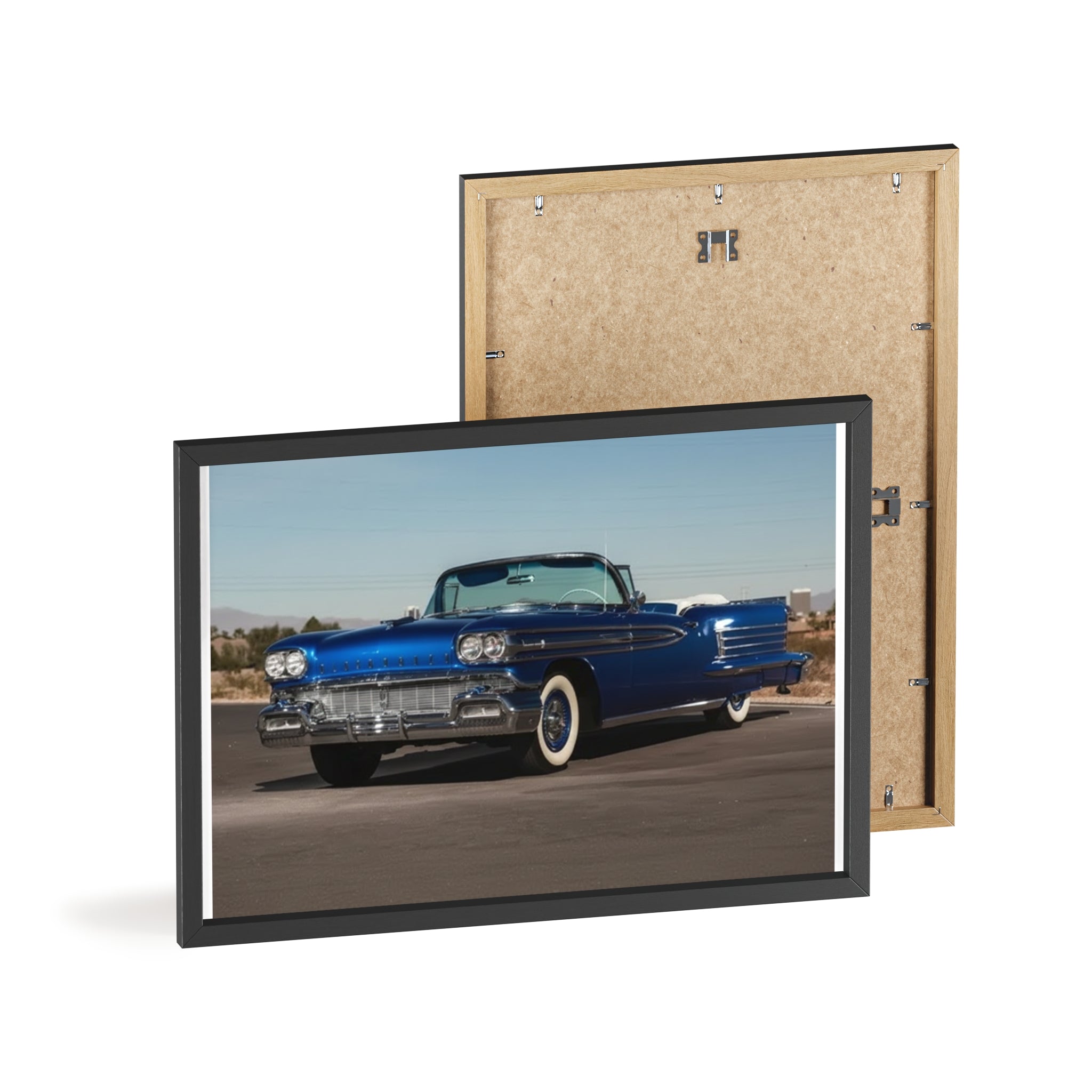 Framed Vintage Blue Classic Car Poster — Retro Automobile Wall Art