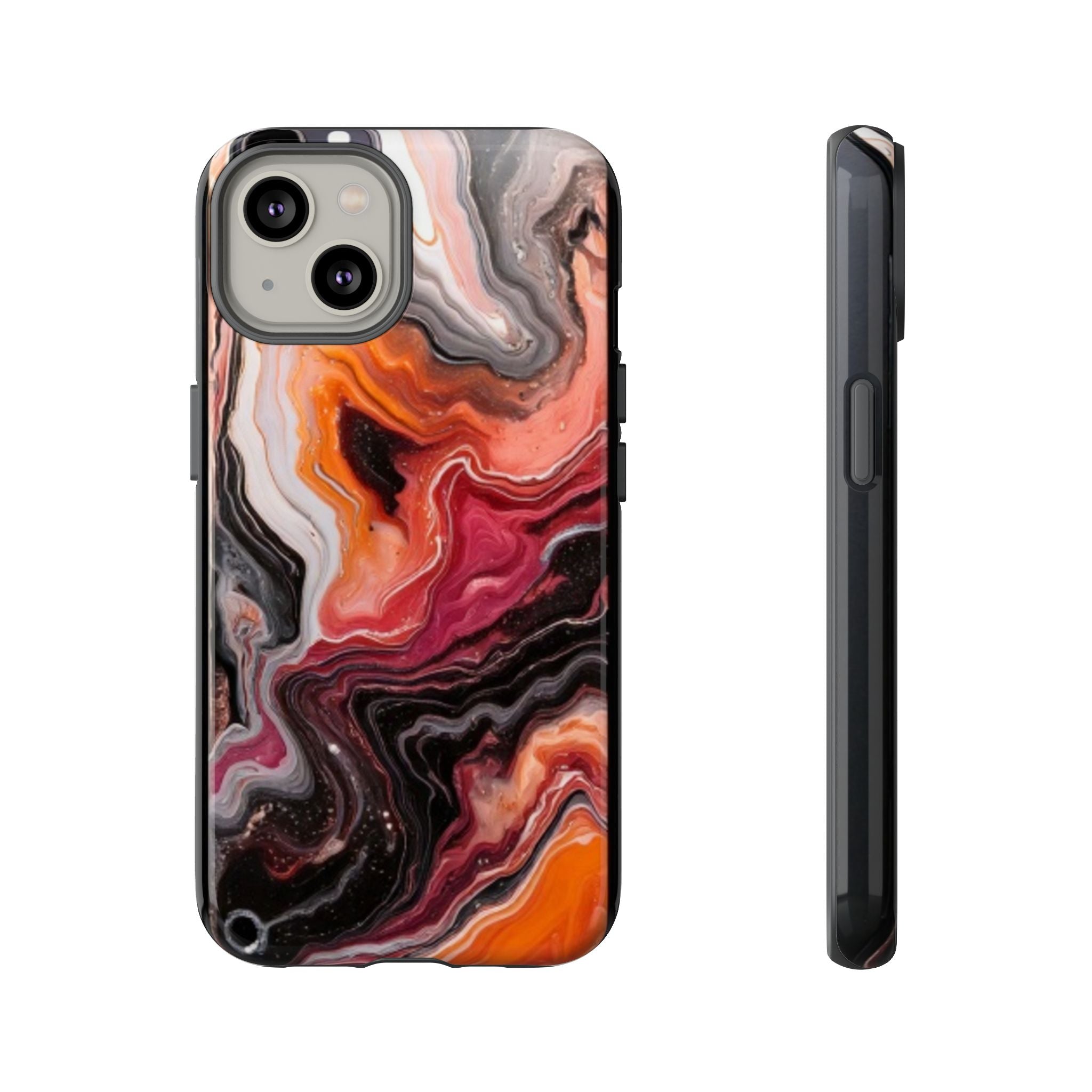 Marble Swirl Tough Phone Case — Orange Red Abstract Protective Cover