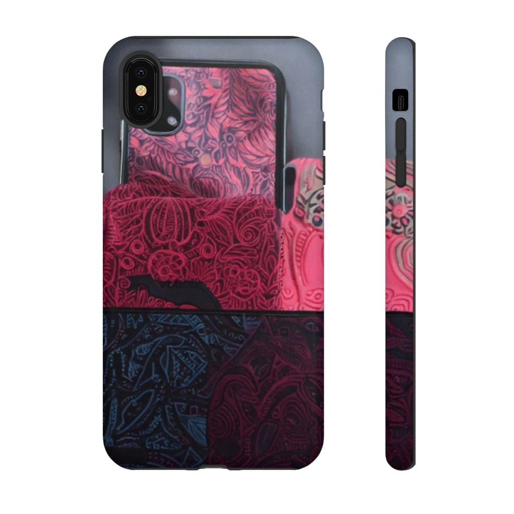 Floral Patchwork Tough Phone Case — Pink & Navy Doodle Design