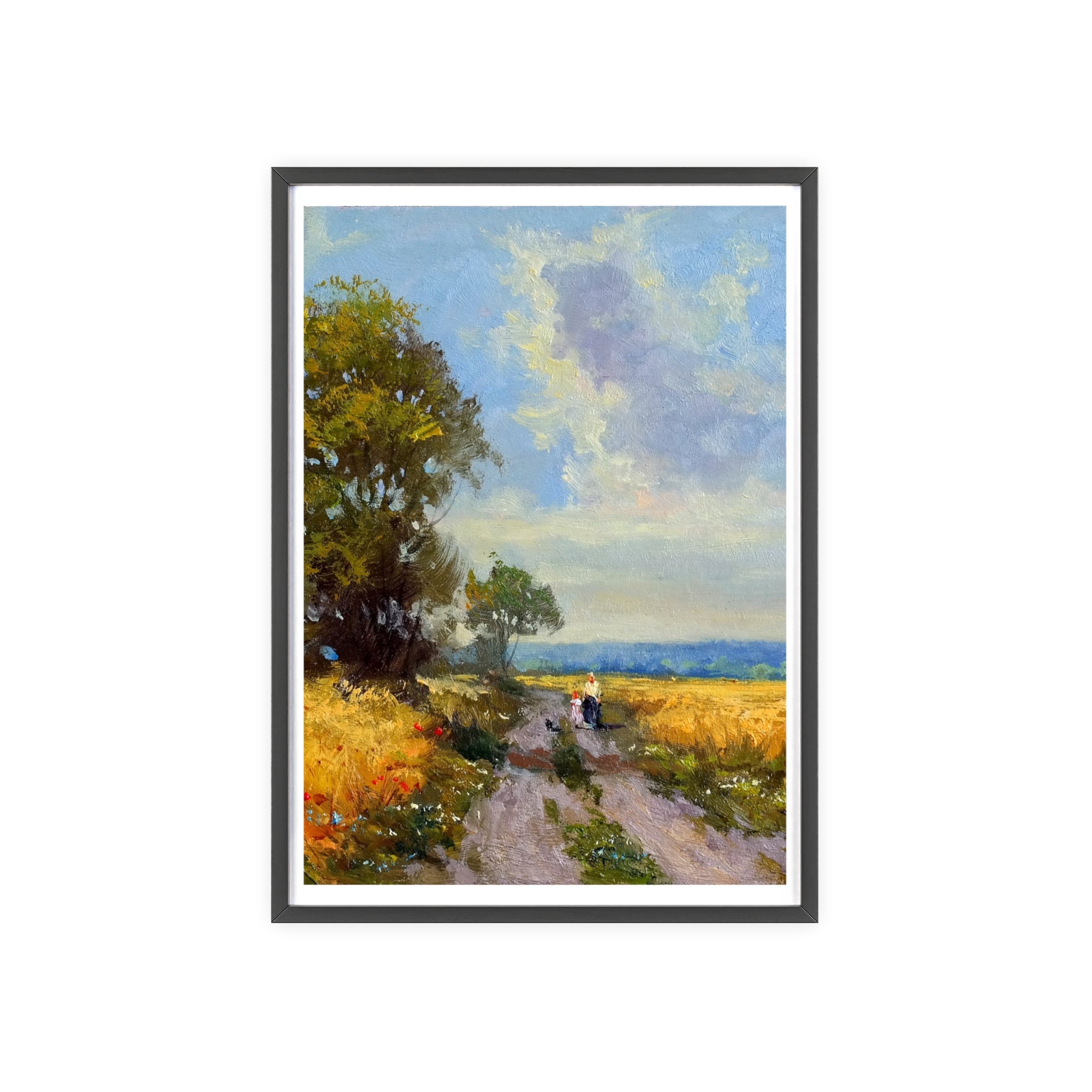 Framed Countryside Landscape Poster — Rustic Wooden Frame Wall Art