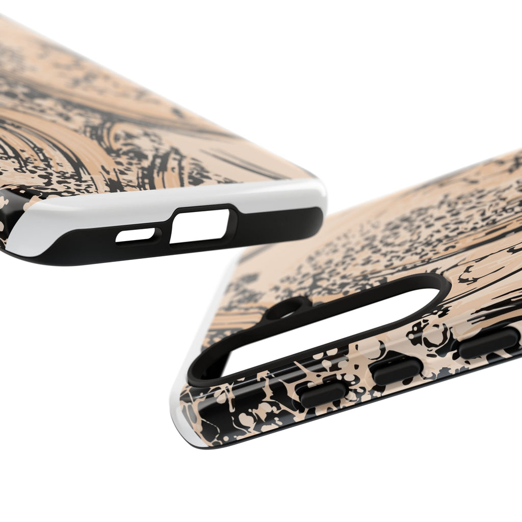 Abstract Brushstroke Phone Case — Neutral Beige & Black Artistic Protective Cover