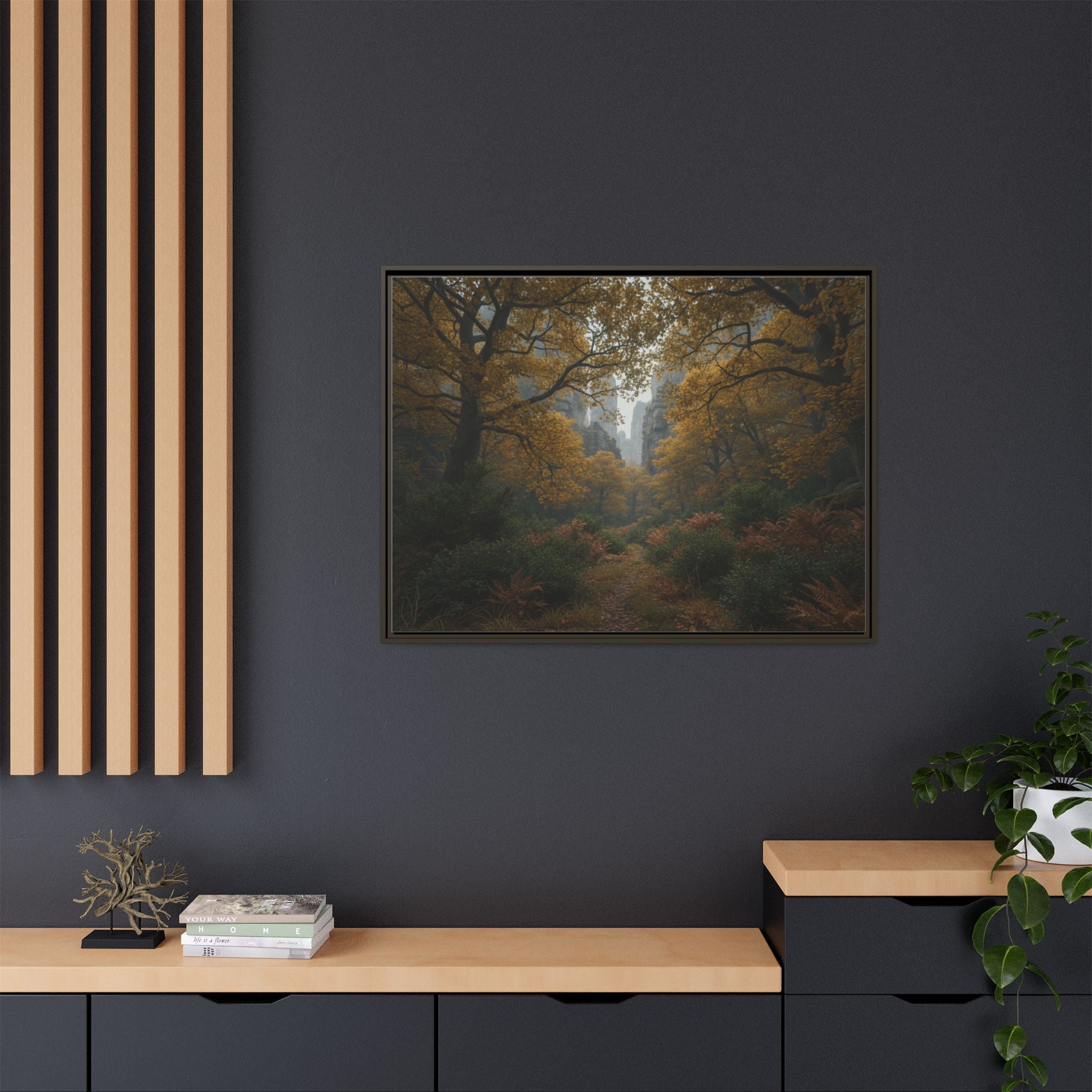 Autumn Forest Path Matte Canvas Print — Framed Wall Art