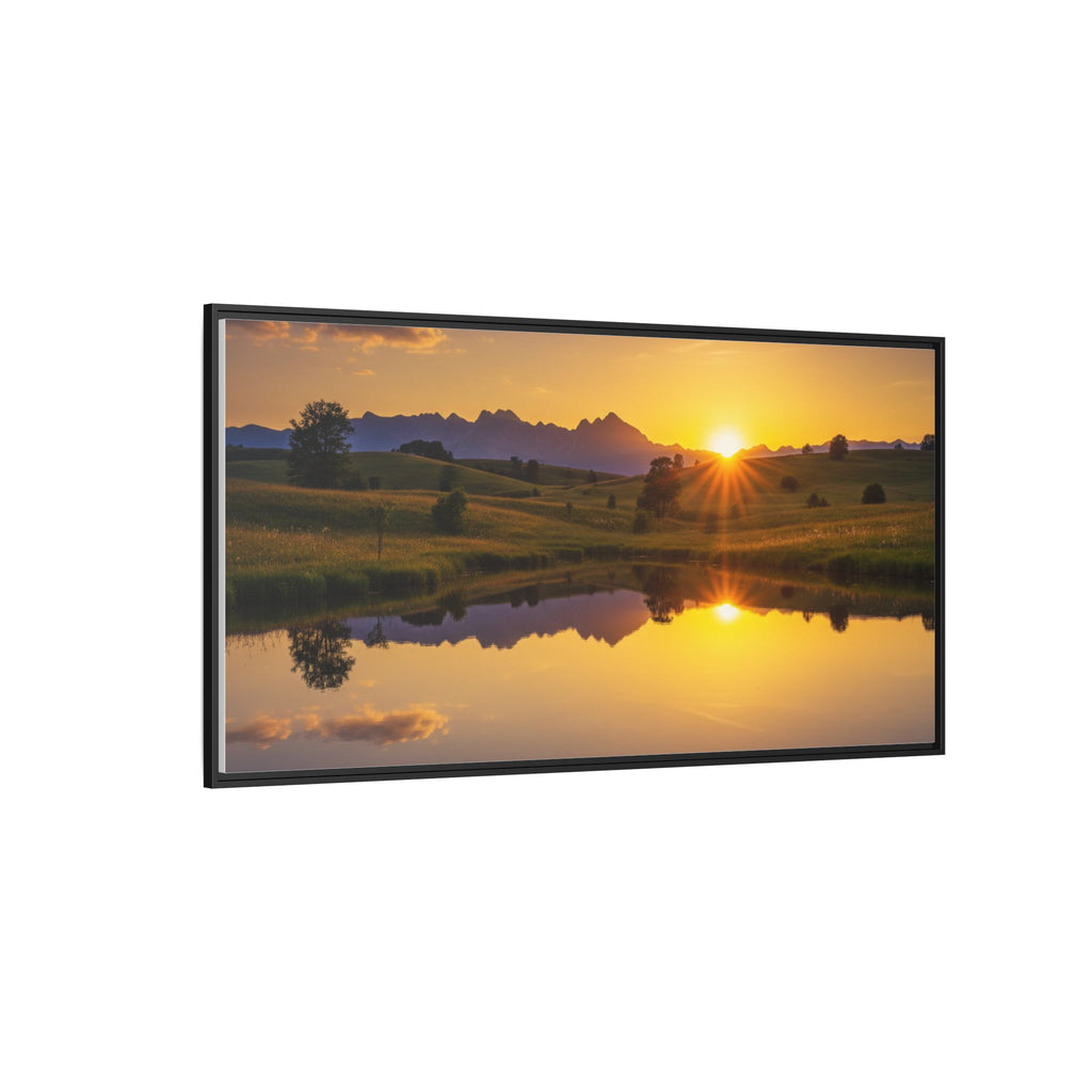 Framed Matte Canvas Sunset Landscape — Serene Lake Reflection Wall Art