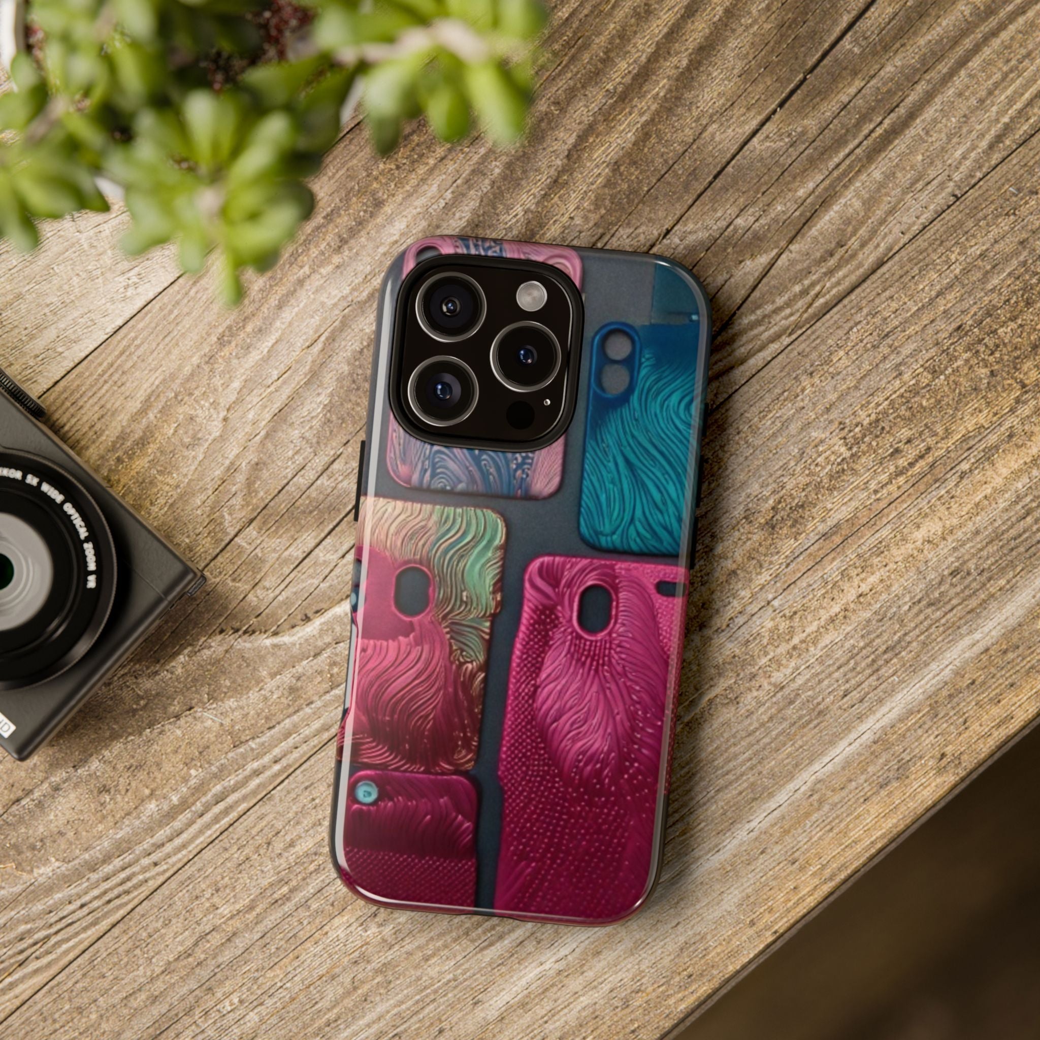 Tough Case - Colorful Textured Phone Case (Protective, Artistic Swirl Design)