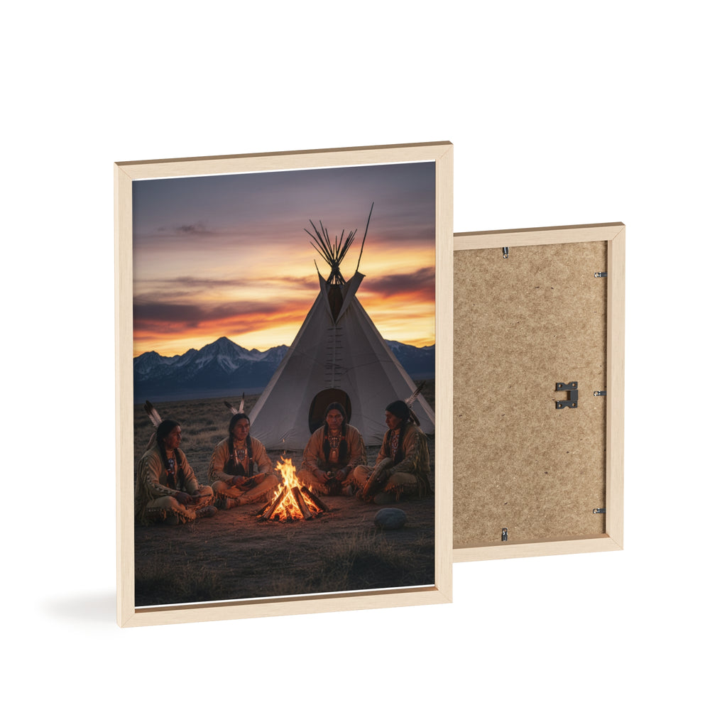 Framed Campfire Teepee Poster — Native Gathering Wall Art