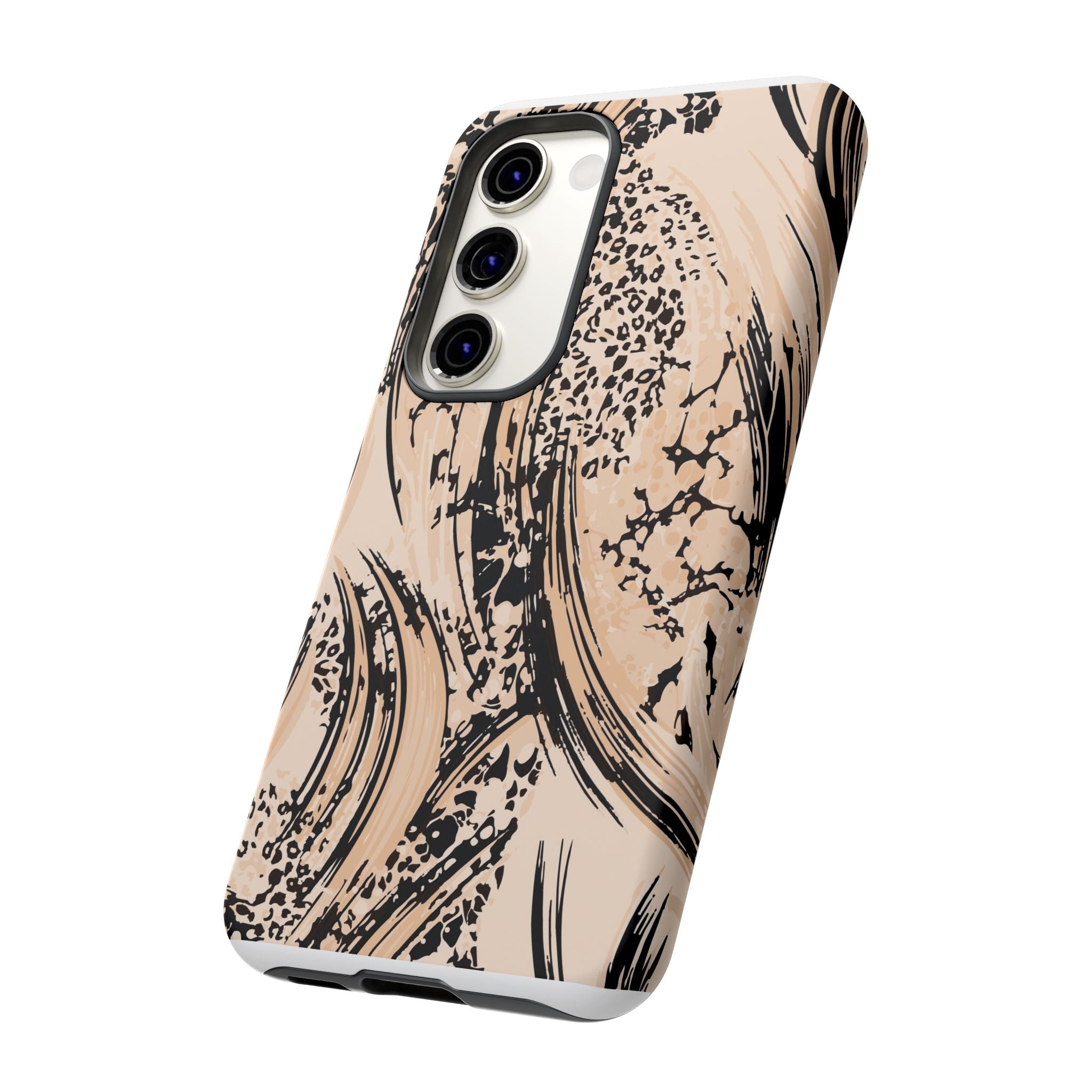 Abstract Brushstroke Phone Case — Neutral Beige & Black Artistic Protective Cover