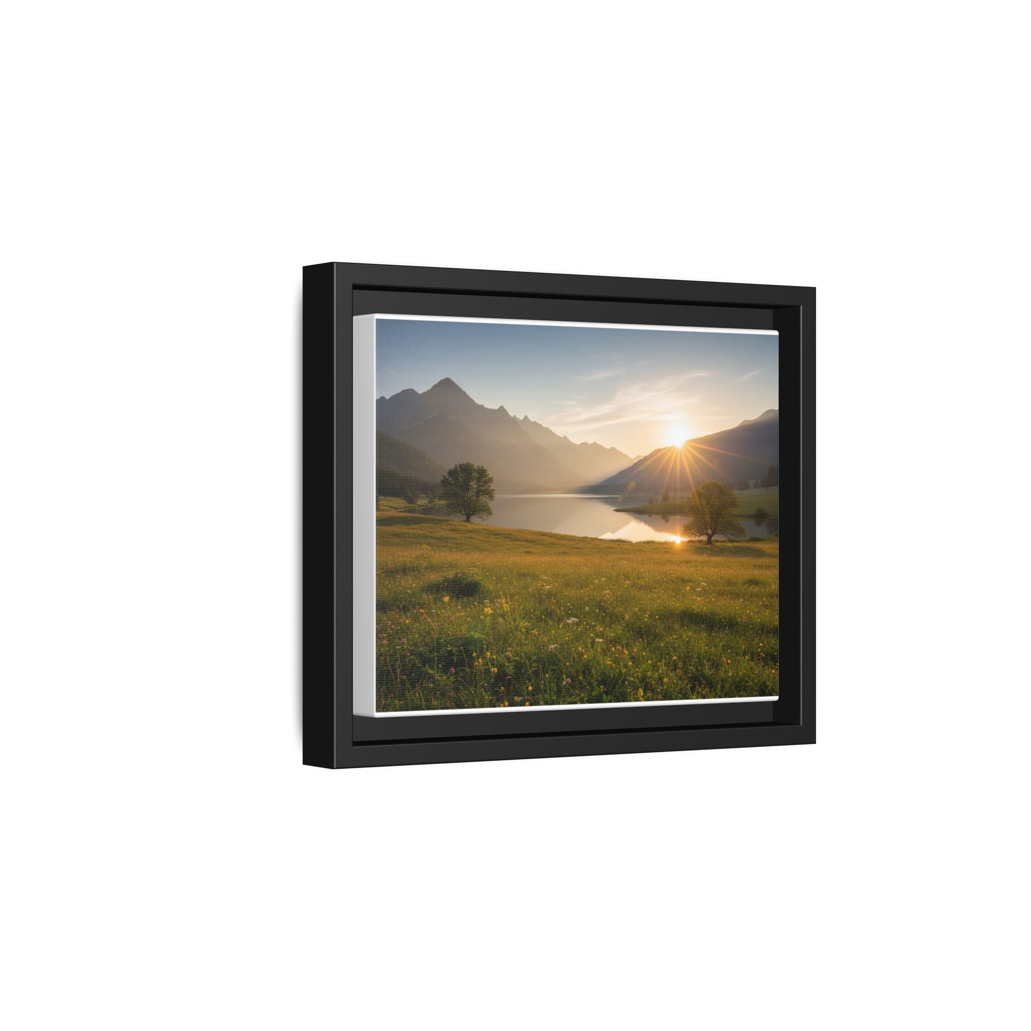 Sunrise Mountain Lake Matte Canvas — Framed Landscape Wall Art