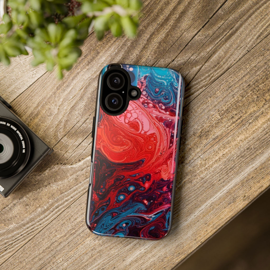 Abstract Red & Blue Swirl Tough Phone Case — Protective iPhone Cover with Fluid Art Design