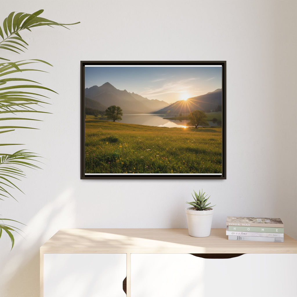 Sunrise Mountain Lake Matte Canvas — Framed Landscape Wall Art