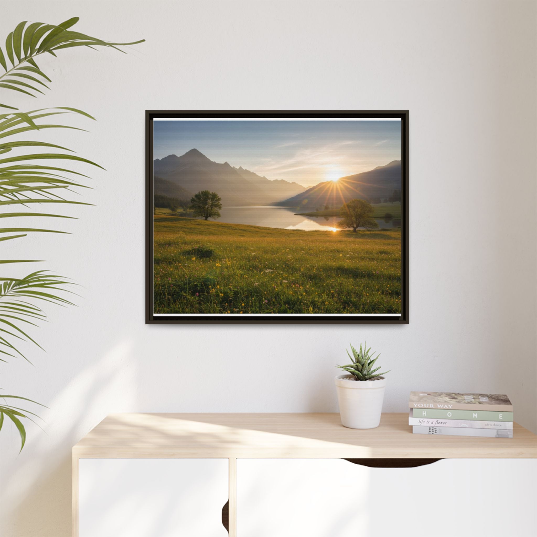 Sunrise Mountain Lake Matte Canvas — Framed Landscape Wall Art