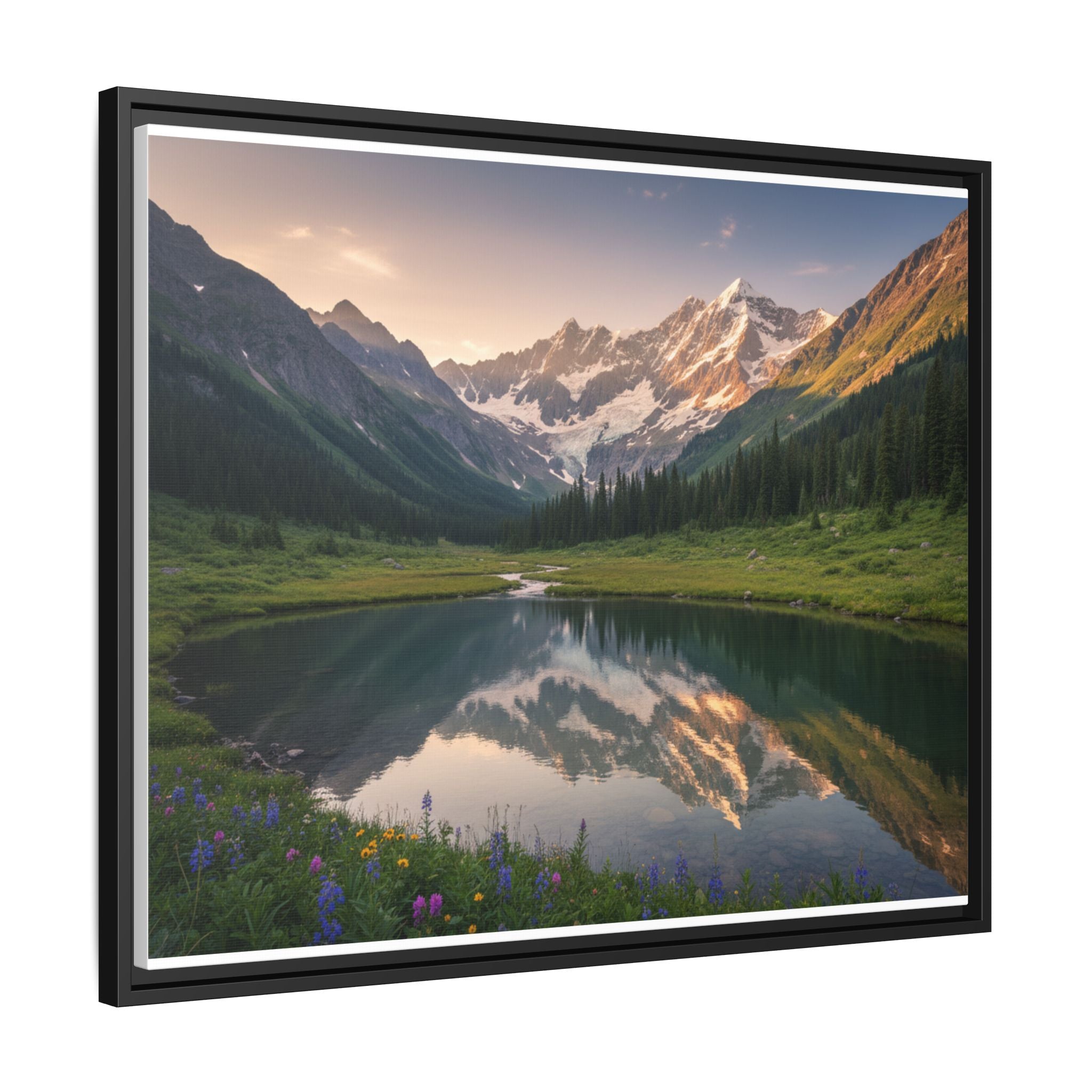 Matte Framed Canvas - Mountain Lake Landscape Wall Art