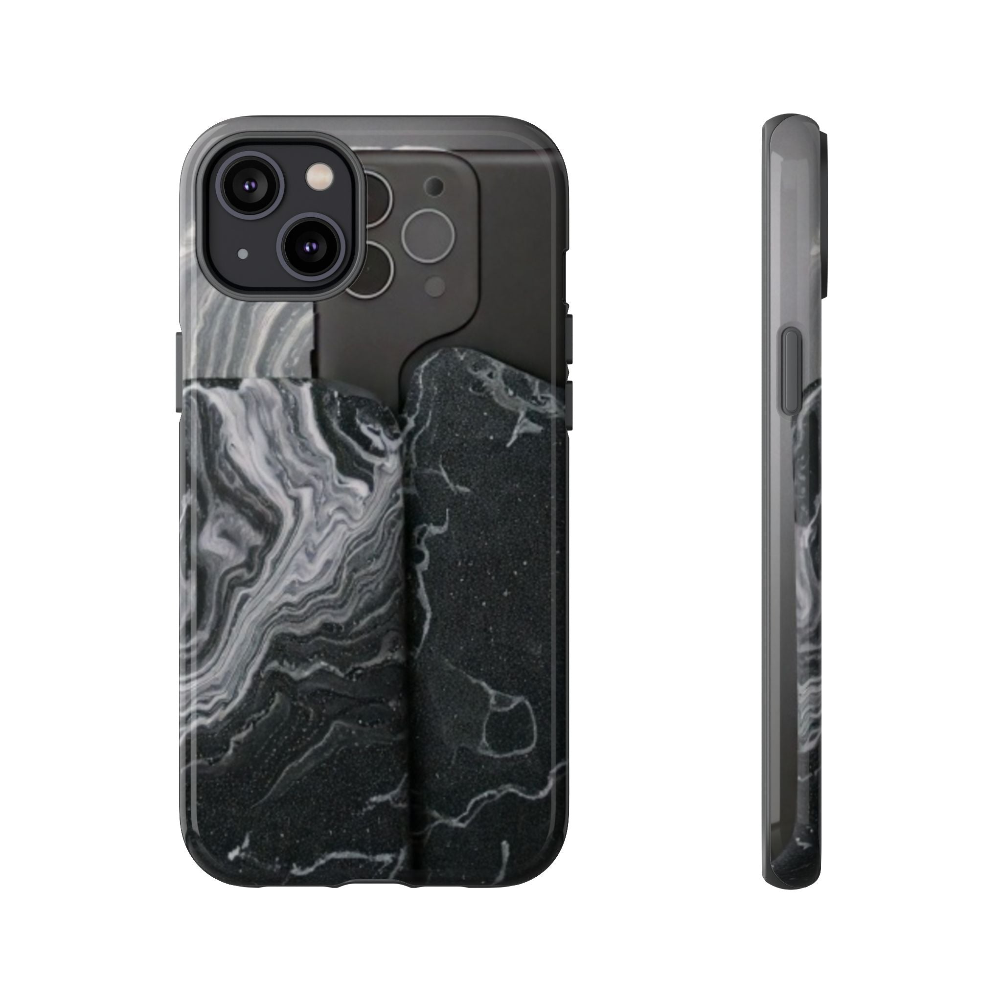 Black Marble Tough Phone Case — Protective iPhone Cover with Marble Texture