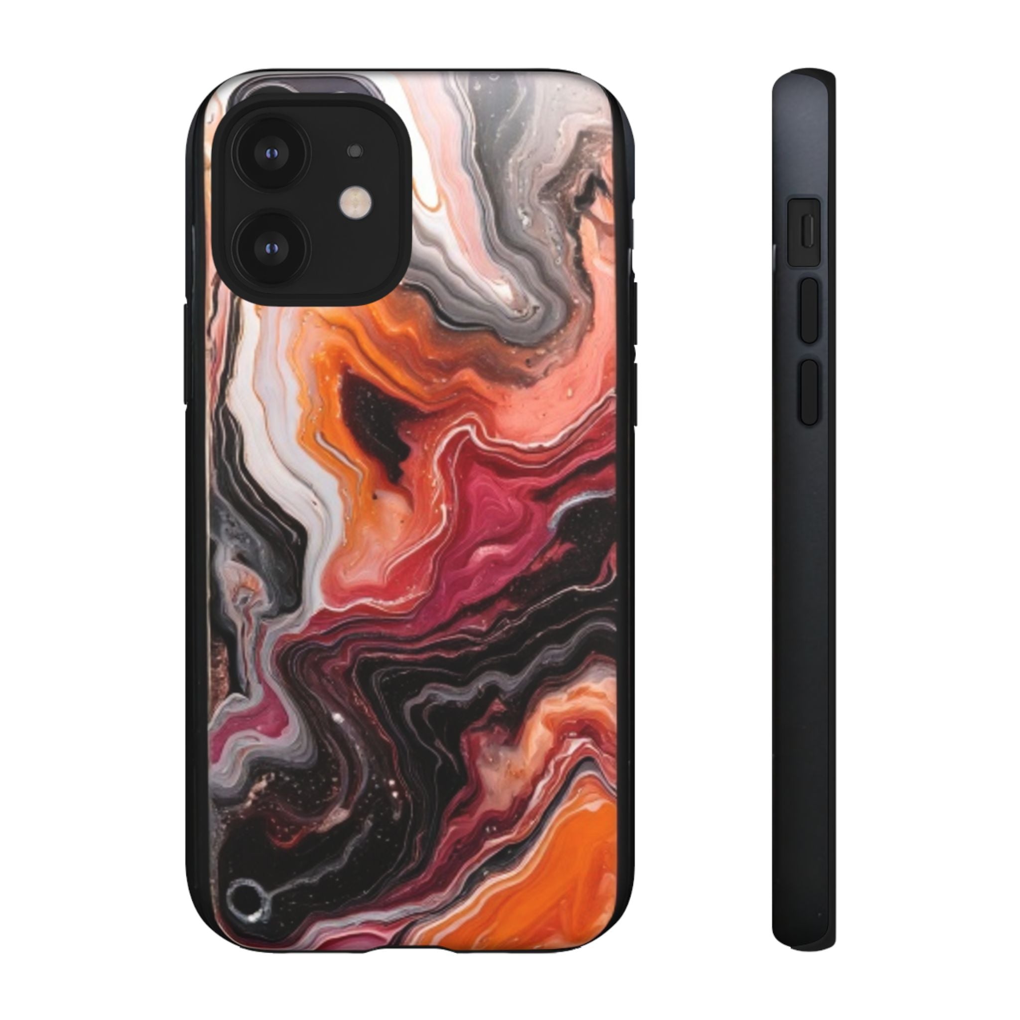 Marble Swirl Tough Phone Case — Orange Red Abstract Protective Cover