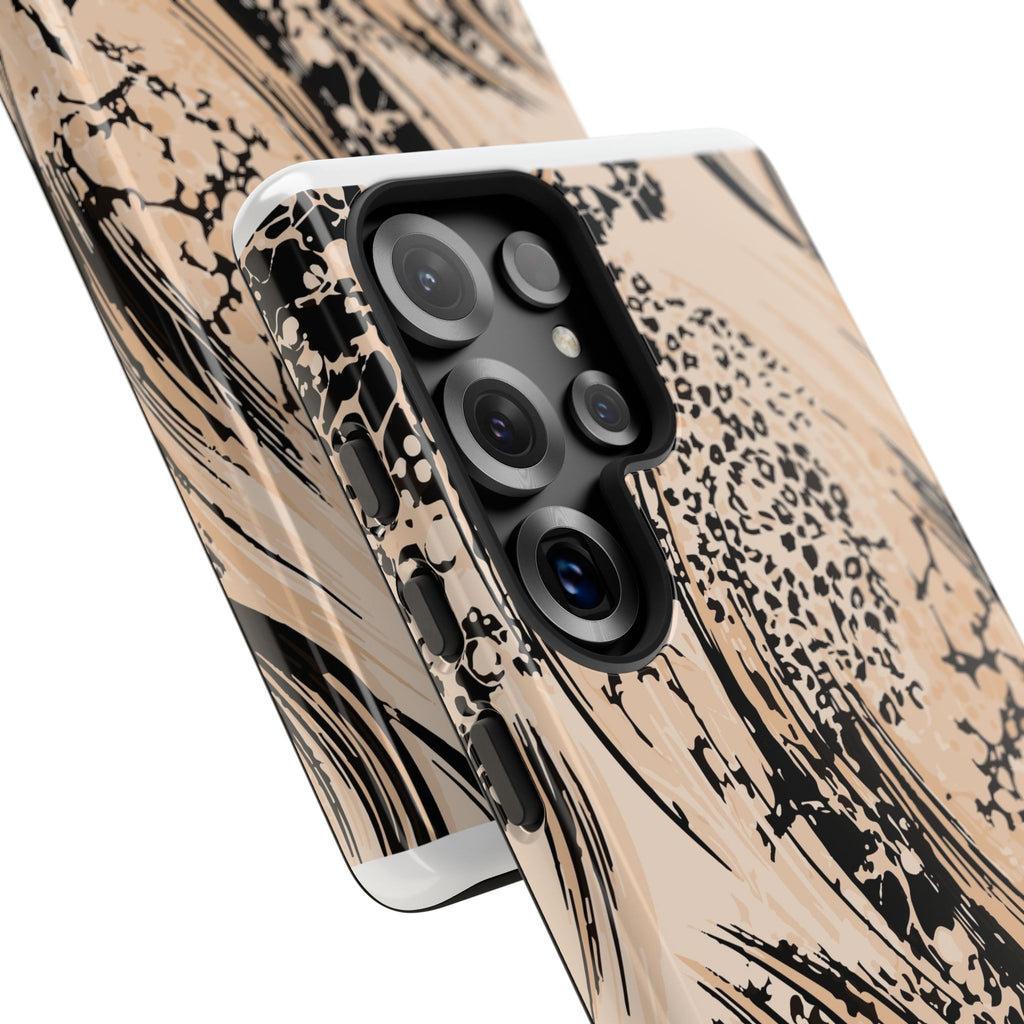 Abstract Brushstroke Phone Case — Neutral Beige & Black Artistic Protective Cover