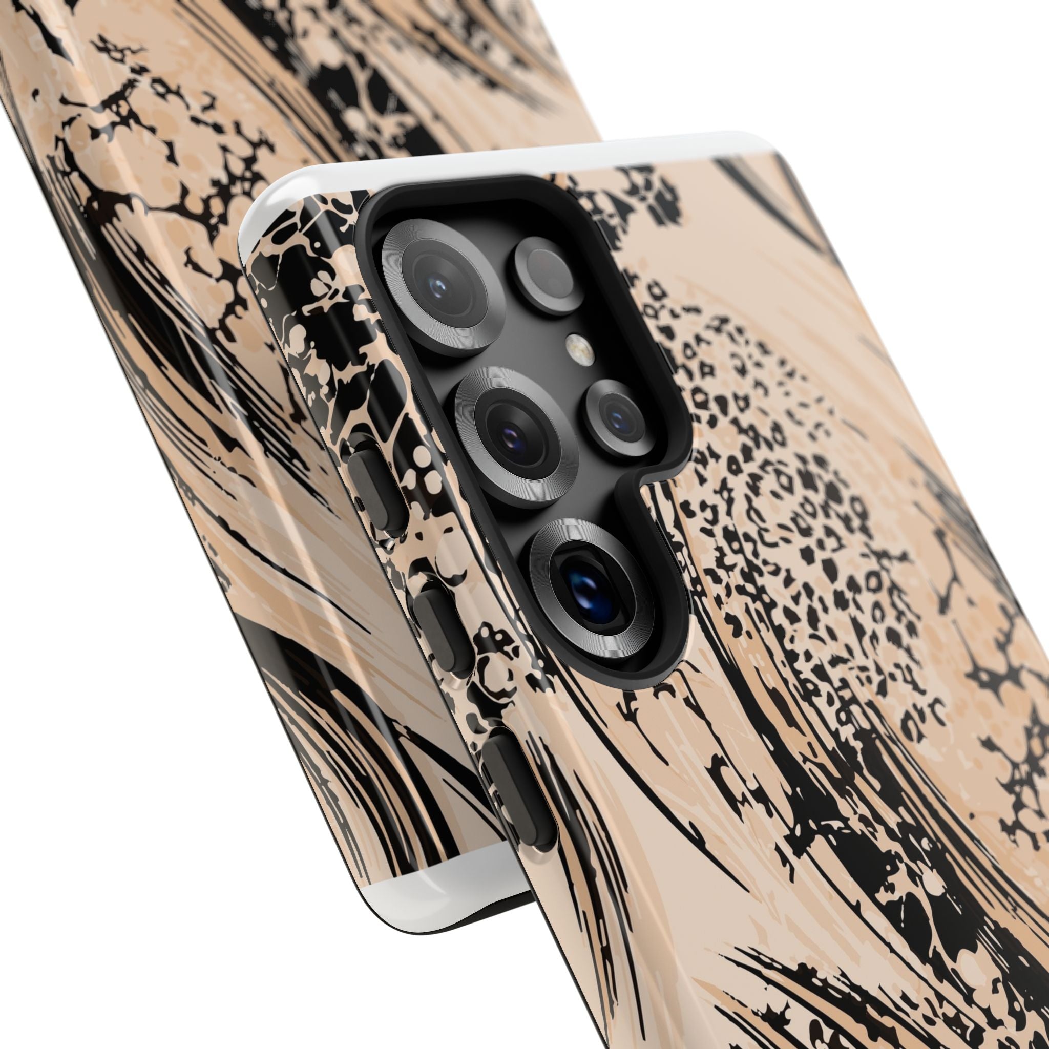 Abstract Brushstroke Phone Case — Neutral Beige & Black Artistic Protective Cover