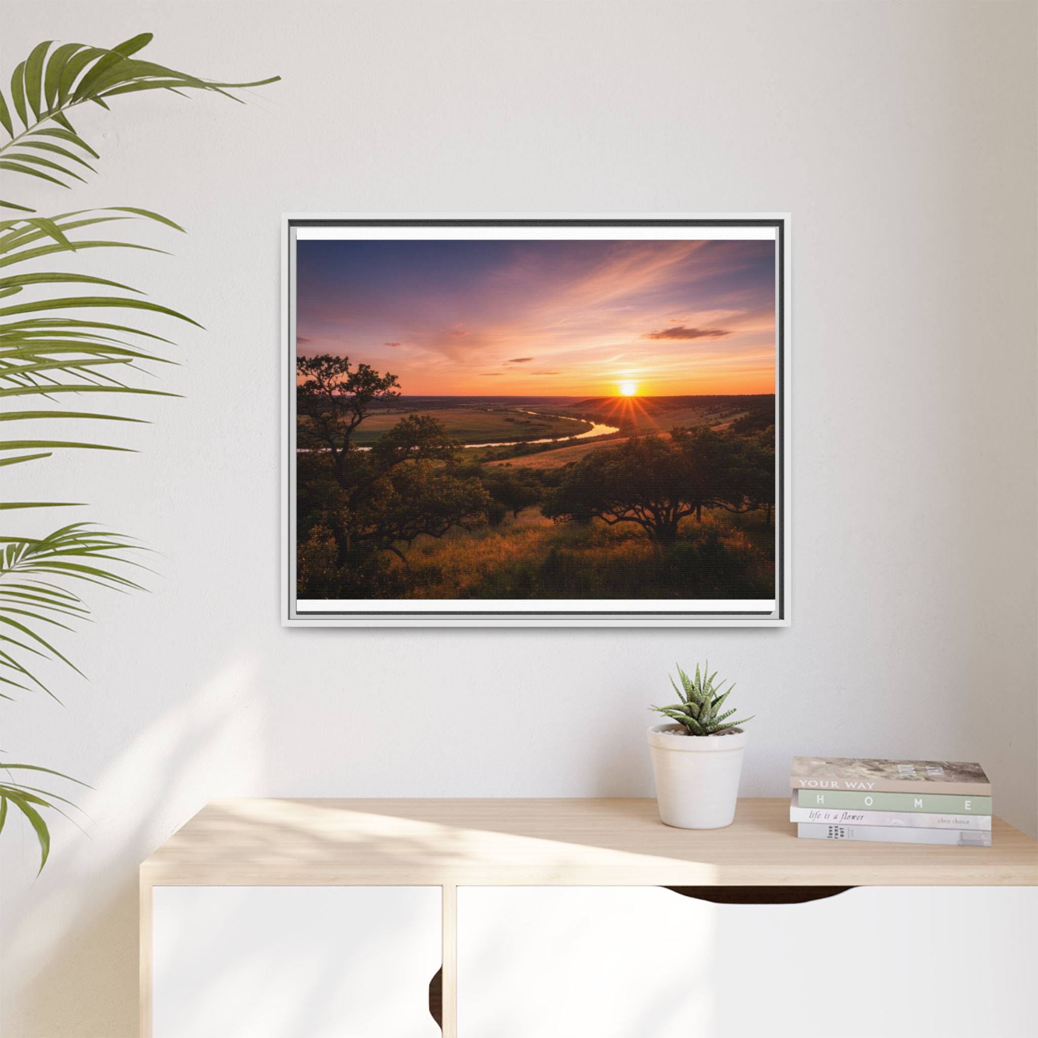 Sunset River Matte Canvas Framed Wall Art