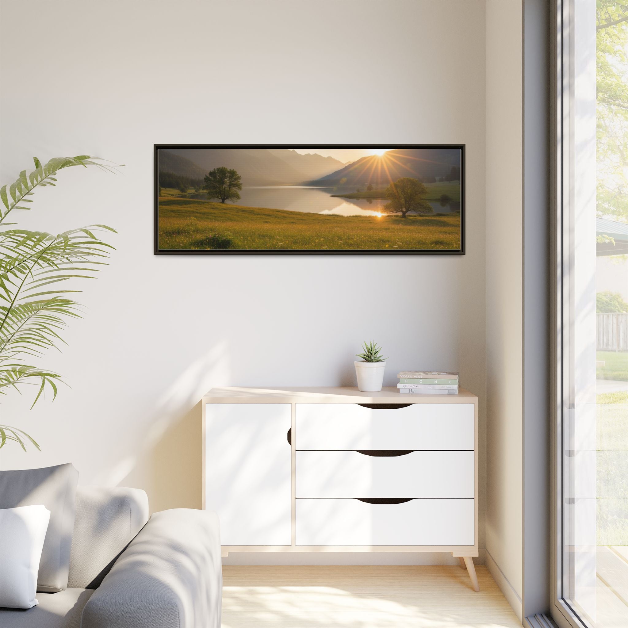 Sunrise Mountain Lake Matte Canvas — Framed Landscape Wall Art