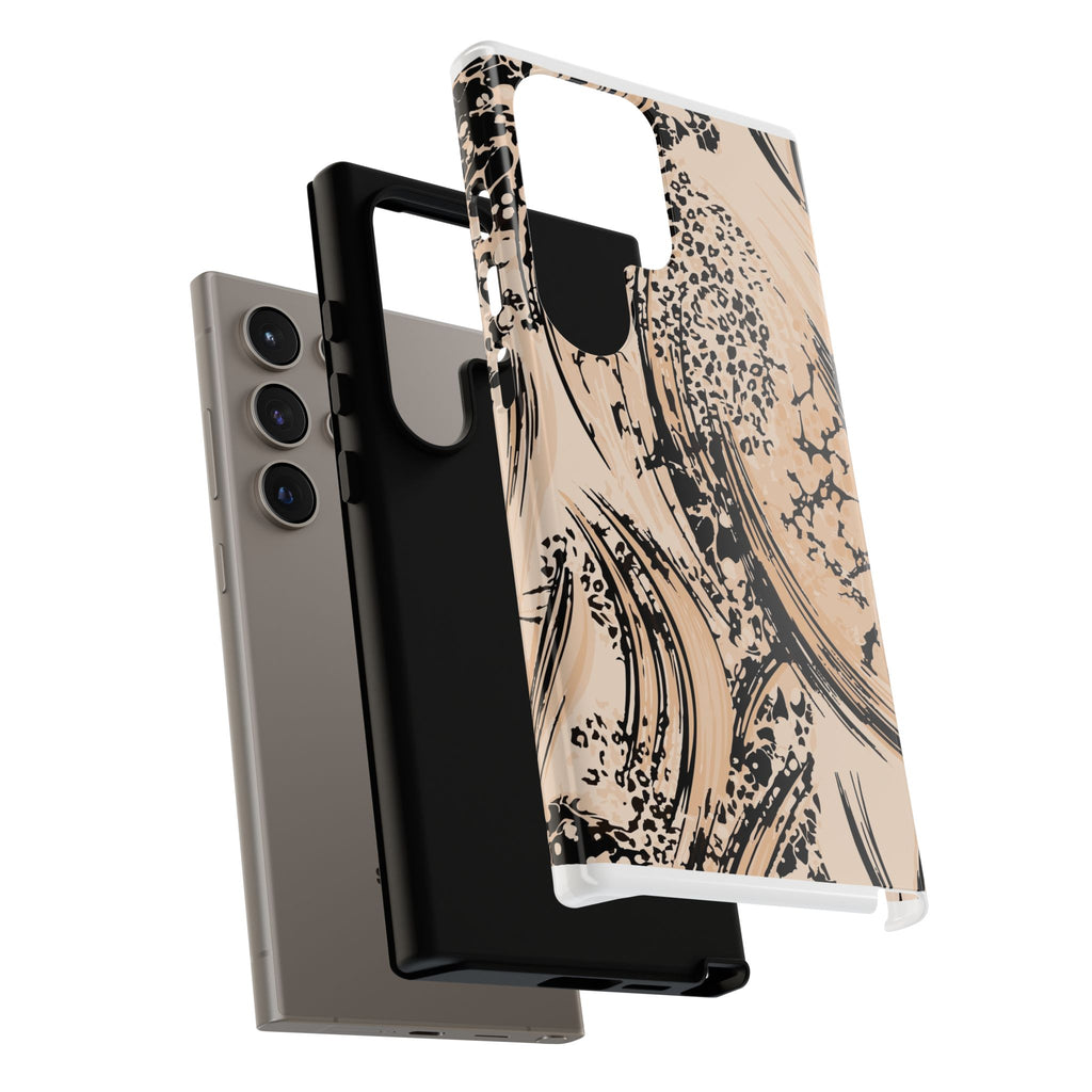Abstract Brushstroke Phone Case — Neutral Beige & Black Artistic Protective Cover