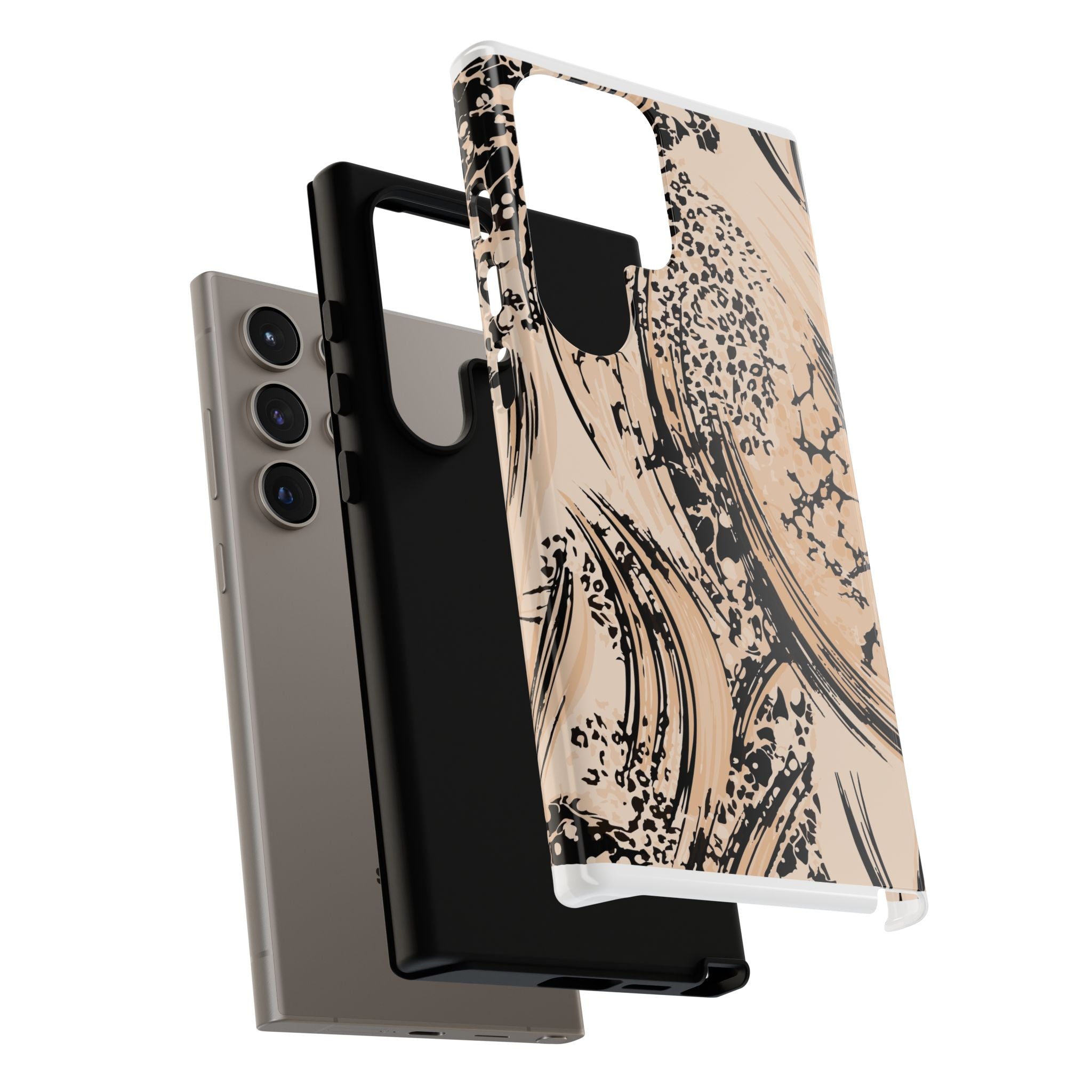 Abstract Brushstroke Phone Case — Neutral Beige & Black Artistic Protective Cover