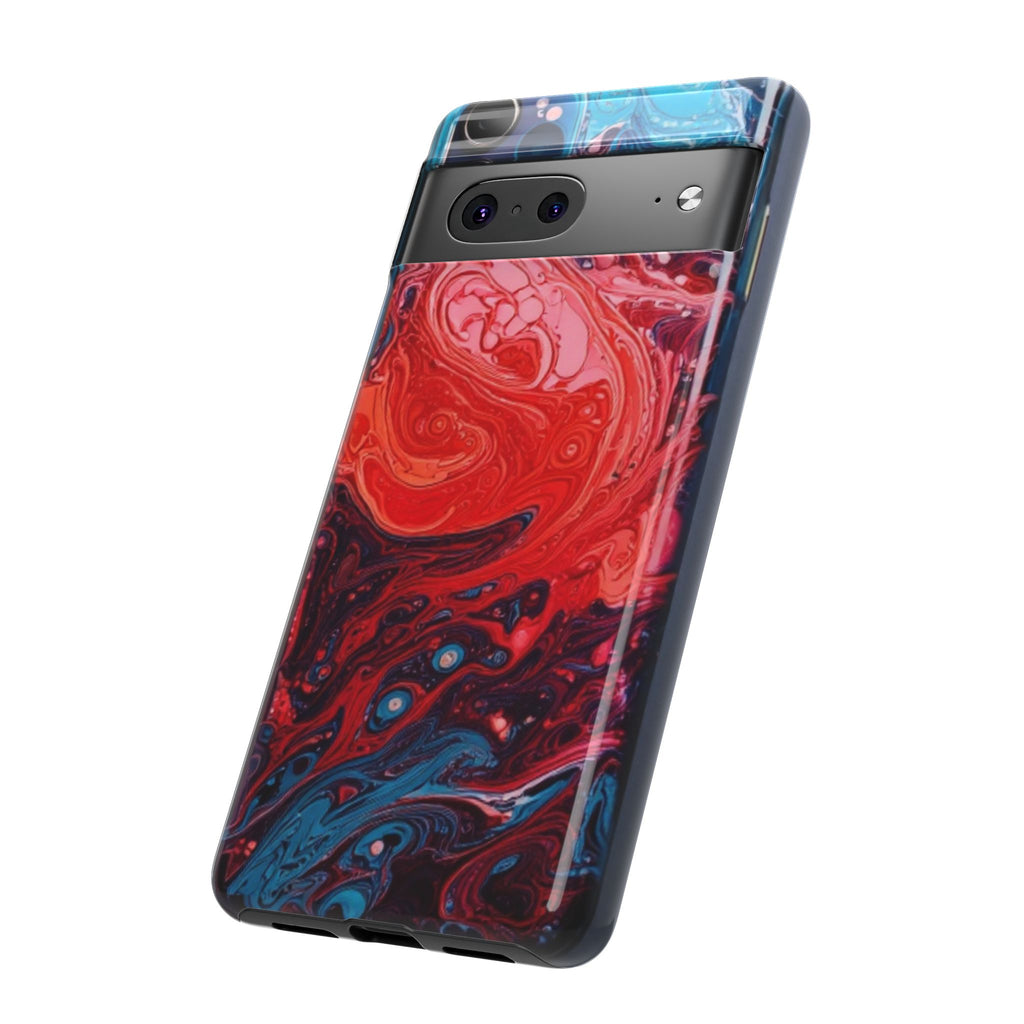 Abstract Red & Blue Swirl Tough Phone Case — Protective iPhone Cover with Fluid Art Design