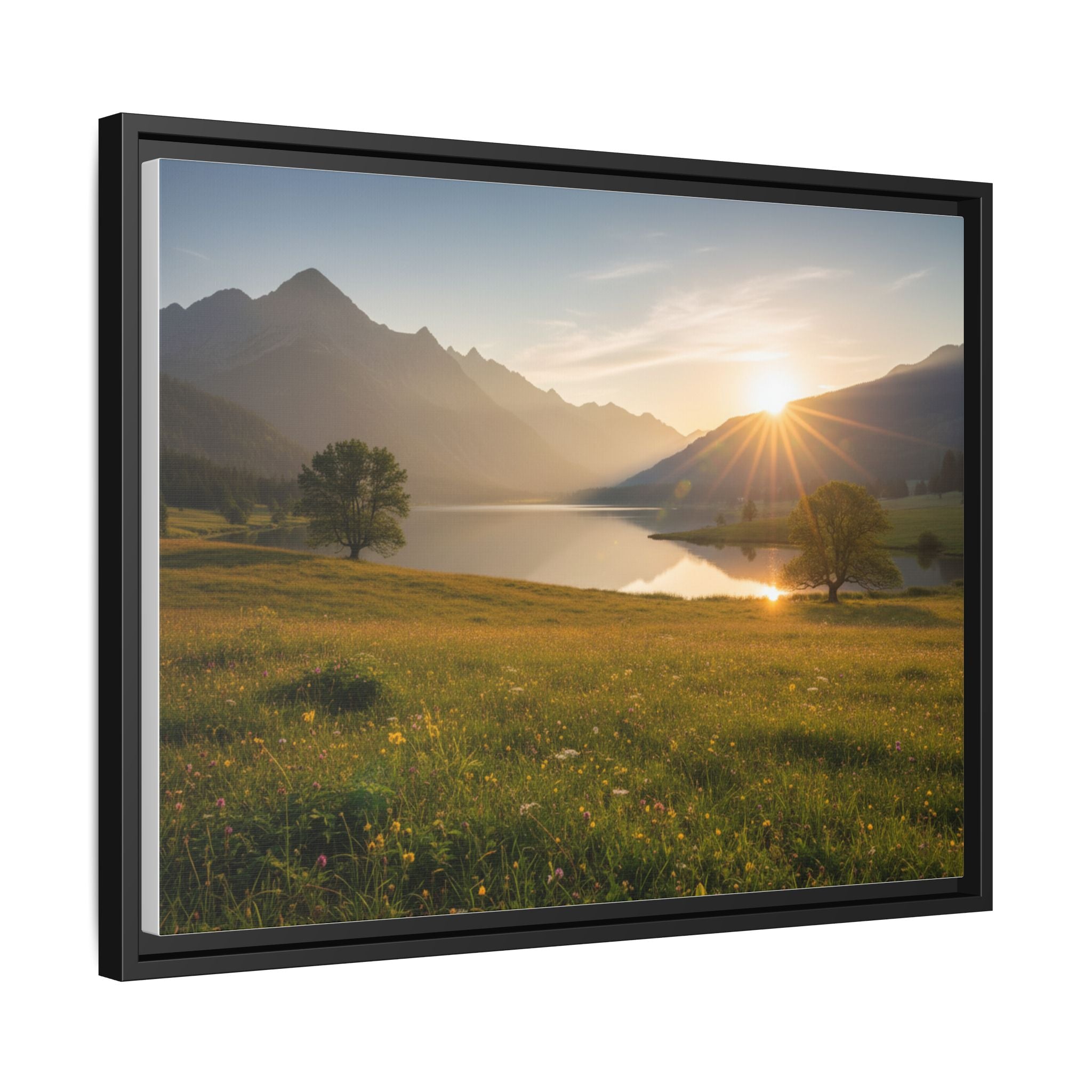 Sunrise Mountain Lake Matte Canvas — Framed Landscape Wall Art