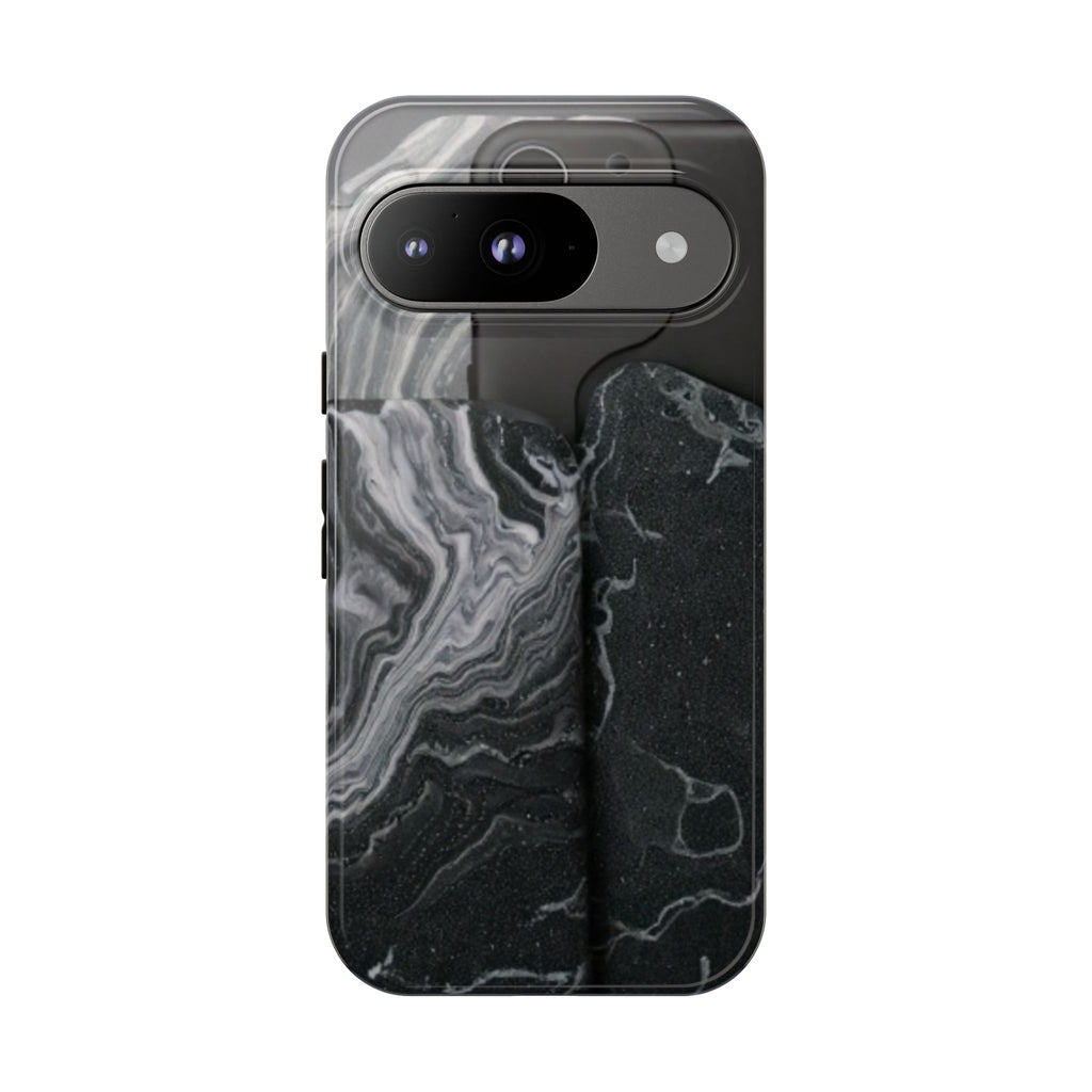 Black Marble Tough Phone Case — Protective iPhone Cover with Marble Texture