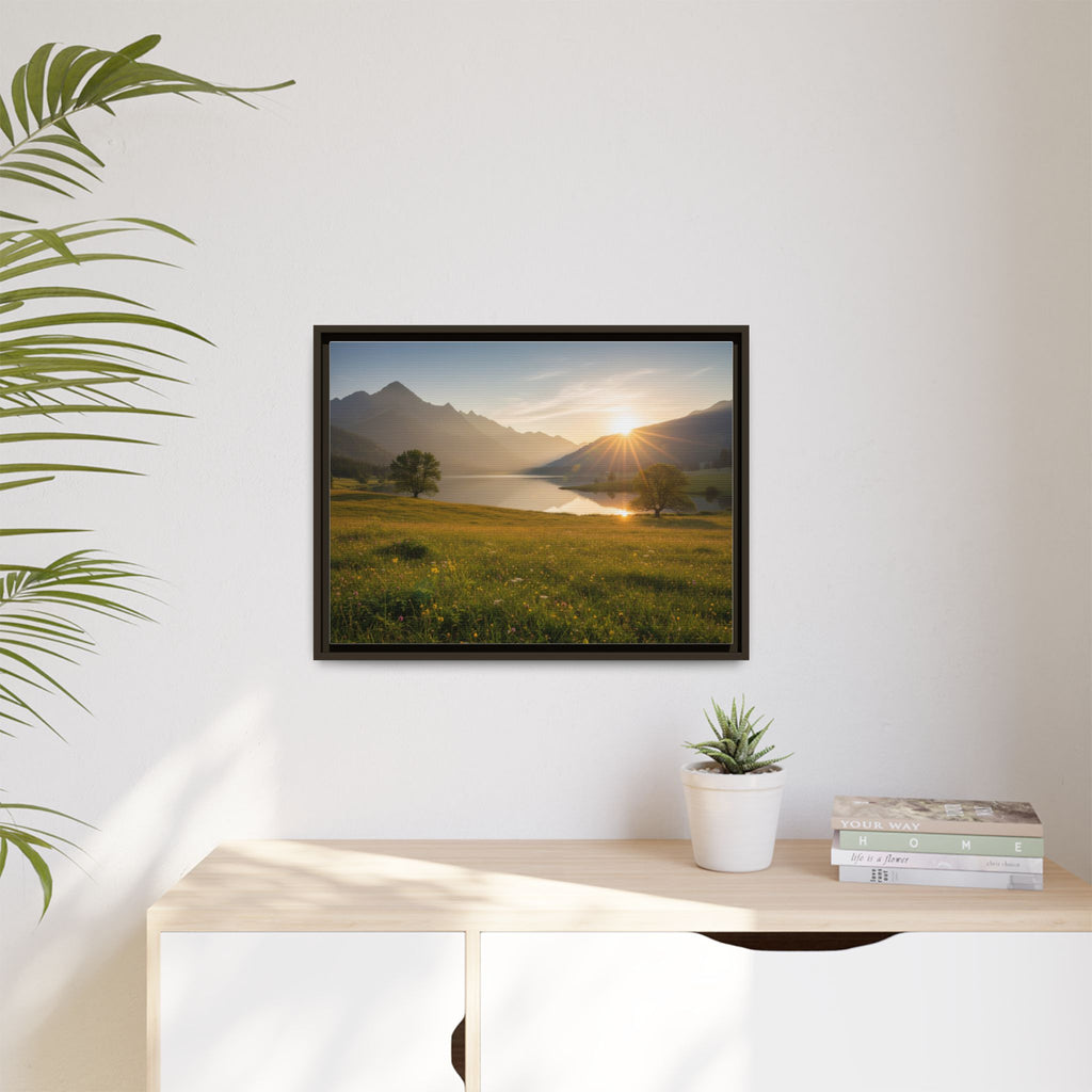 Sunrise Mountain Lake Matte Canvas — Framed Landscape Wall Art