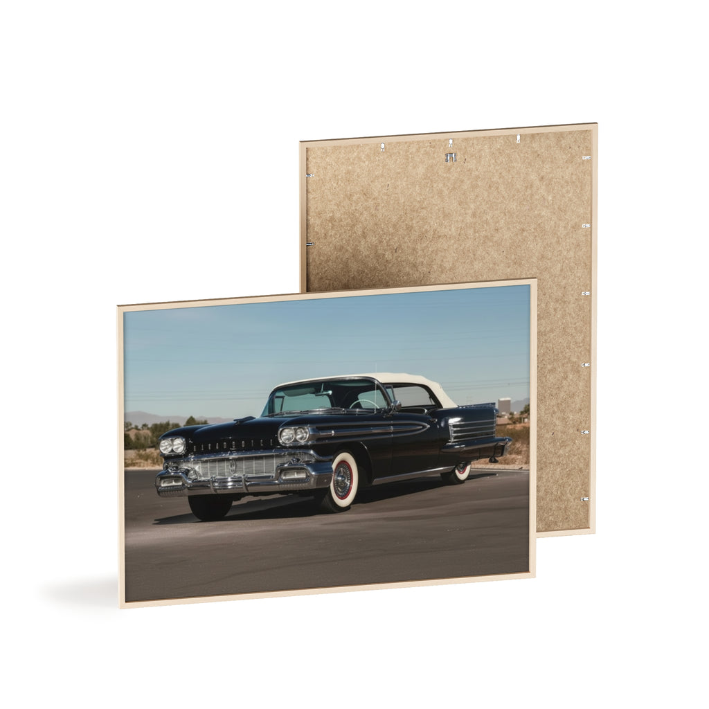 Vintage Black Classic Car Poster with Wooden Frame — Retro Automobile Wall Art