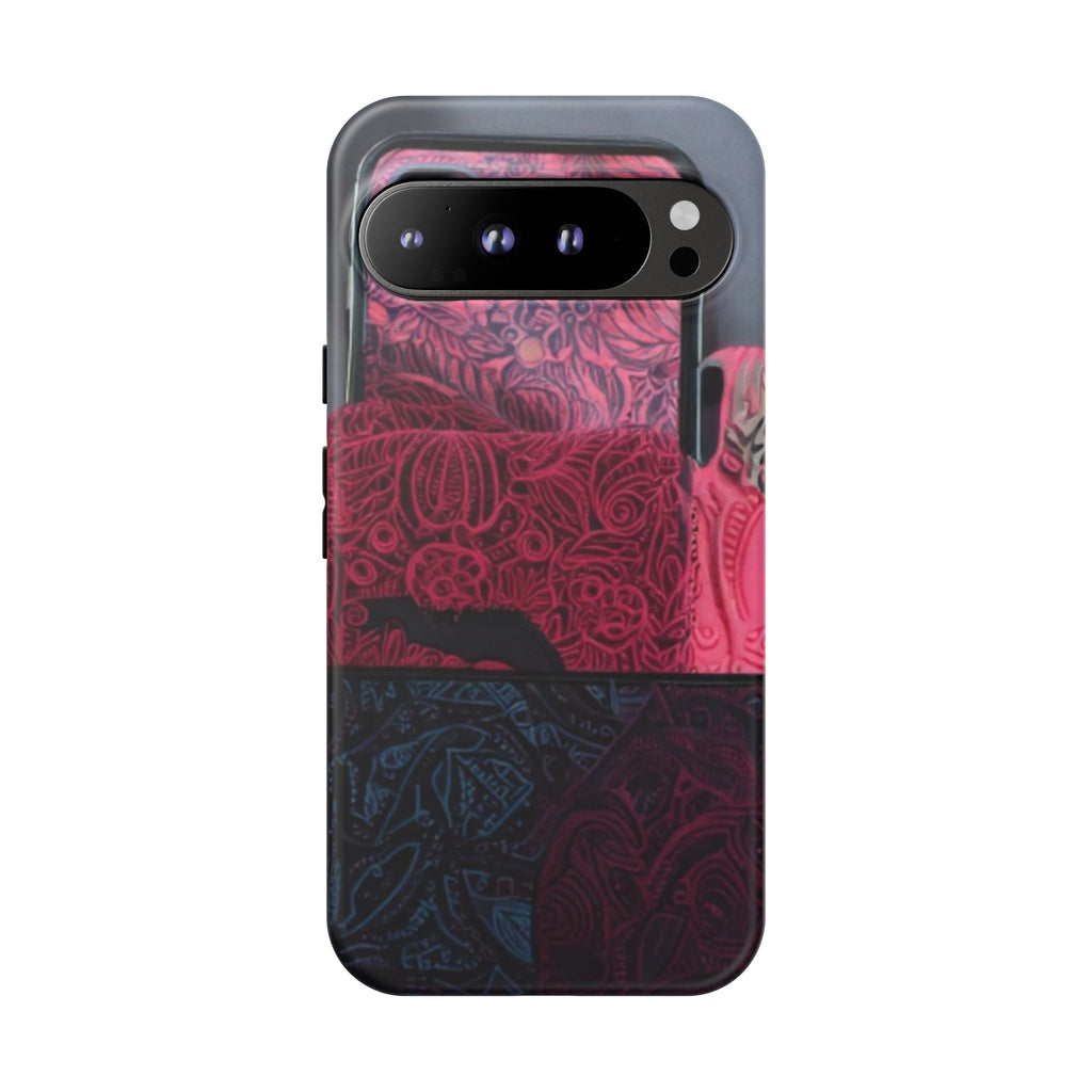 Floral Patchwork Tough Phone Case — Pink & Navy Doodle Design
