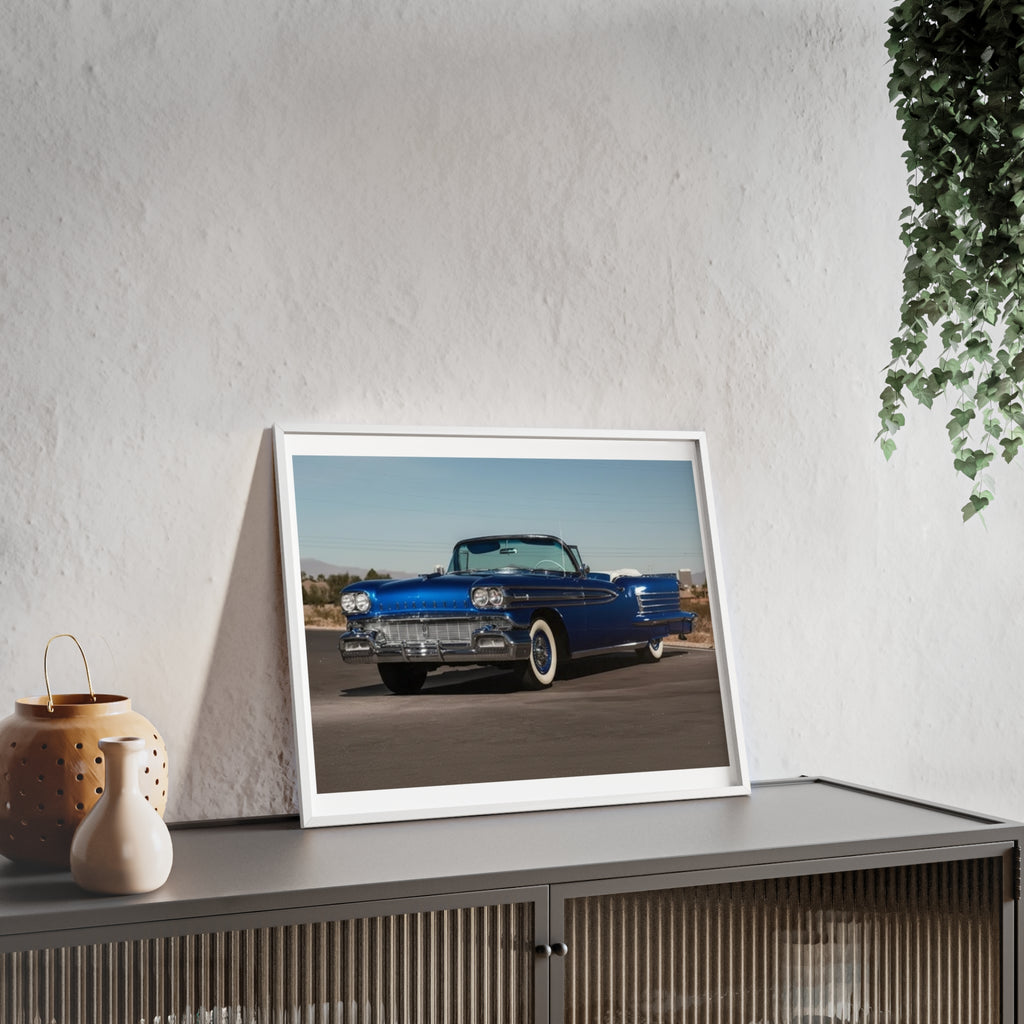 Framed Vintage Blue Classic Car Poster — Retro Automobile Wall Art