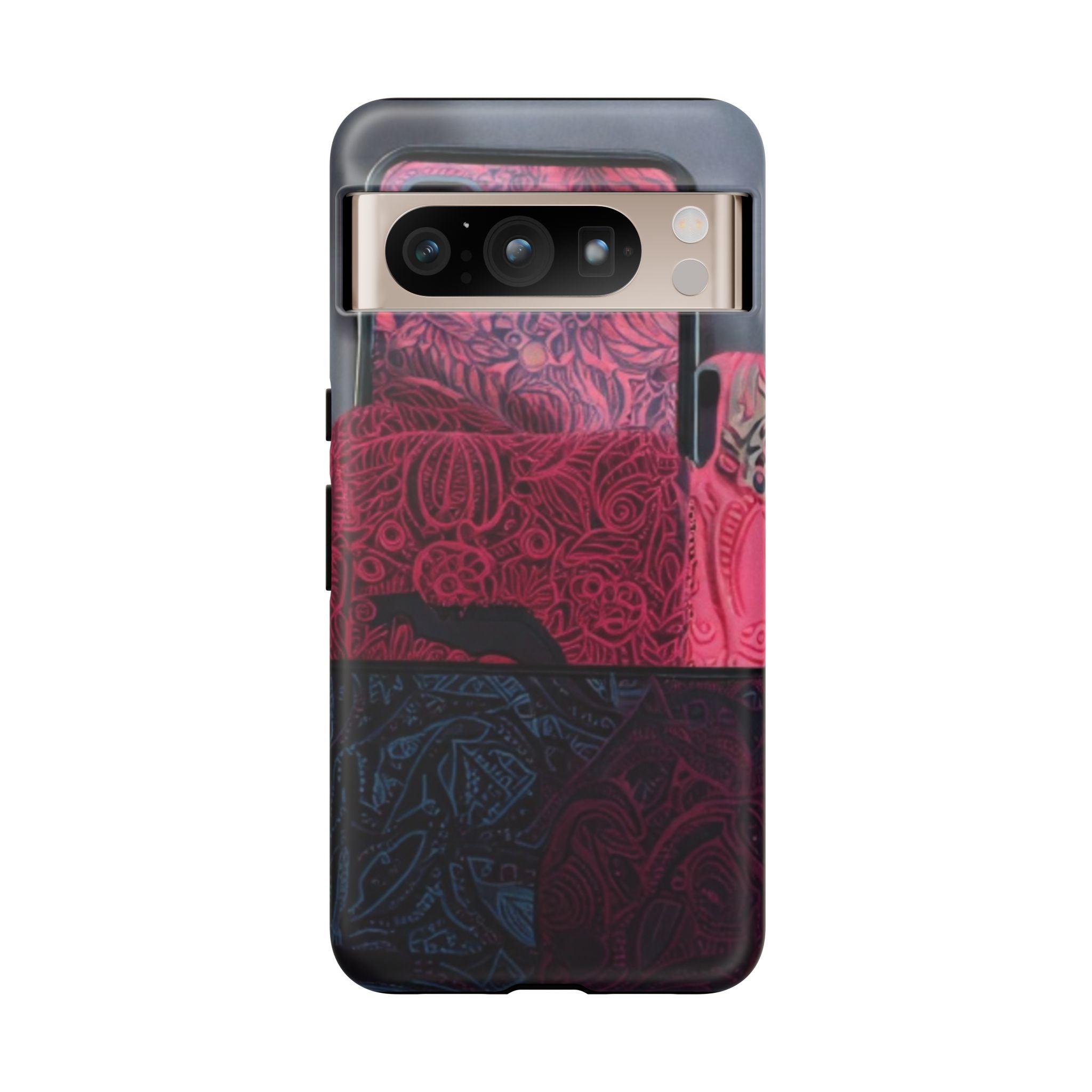 Floral Patchwork Tough Phone Case — Pink & Navy Doodle Design