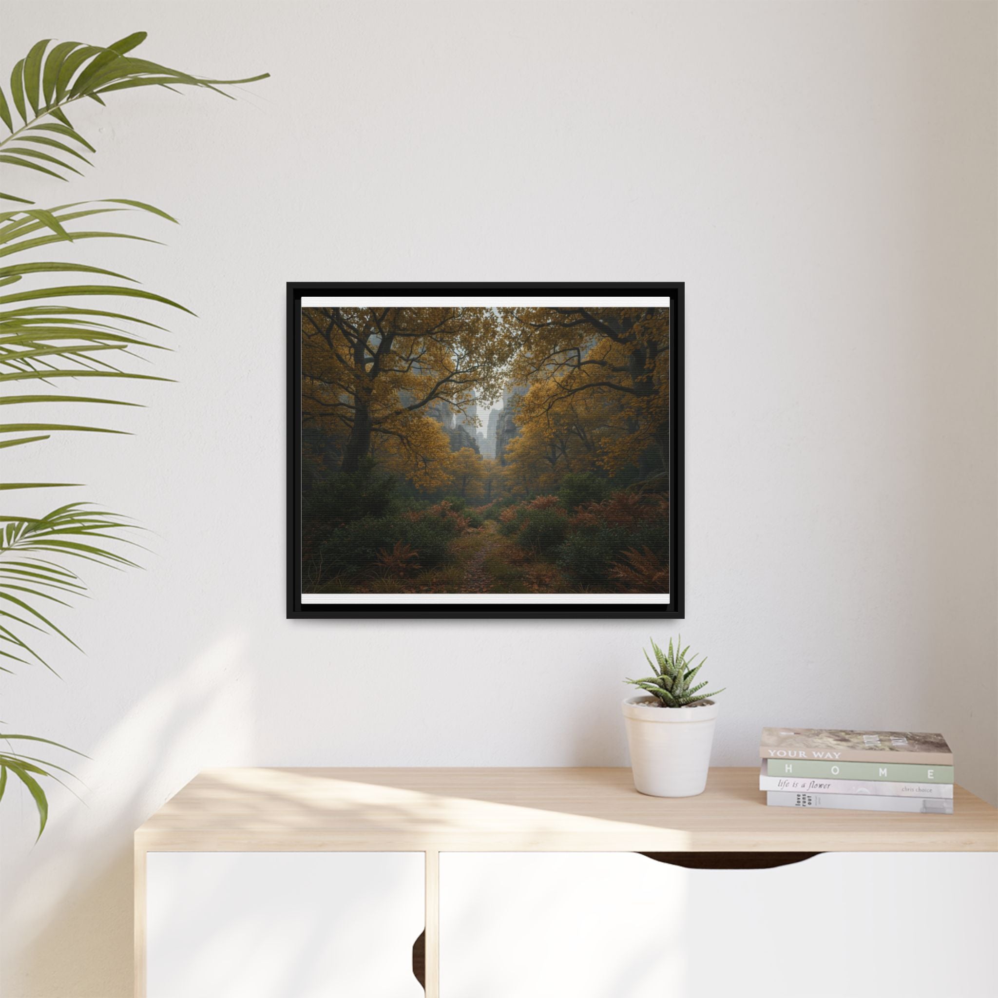 Autumn Forest Path Matte Canvas Print — Framed Wall Art