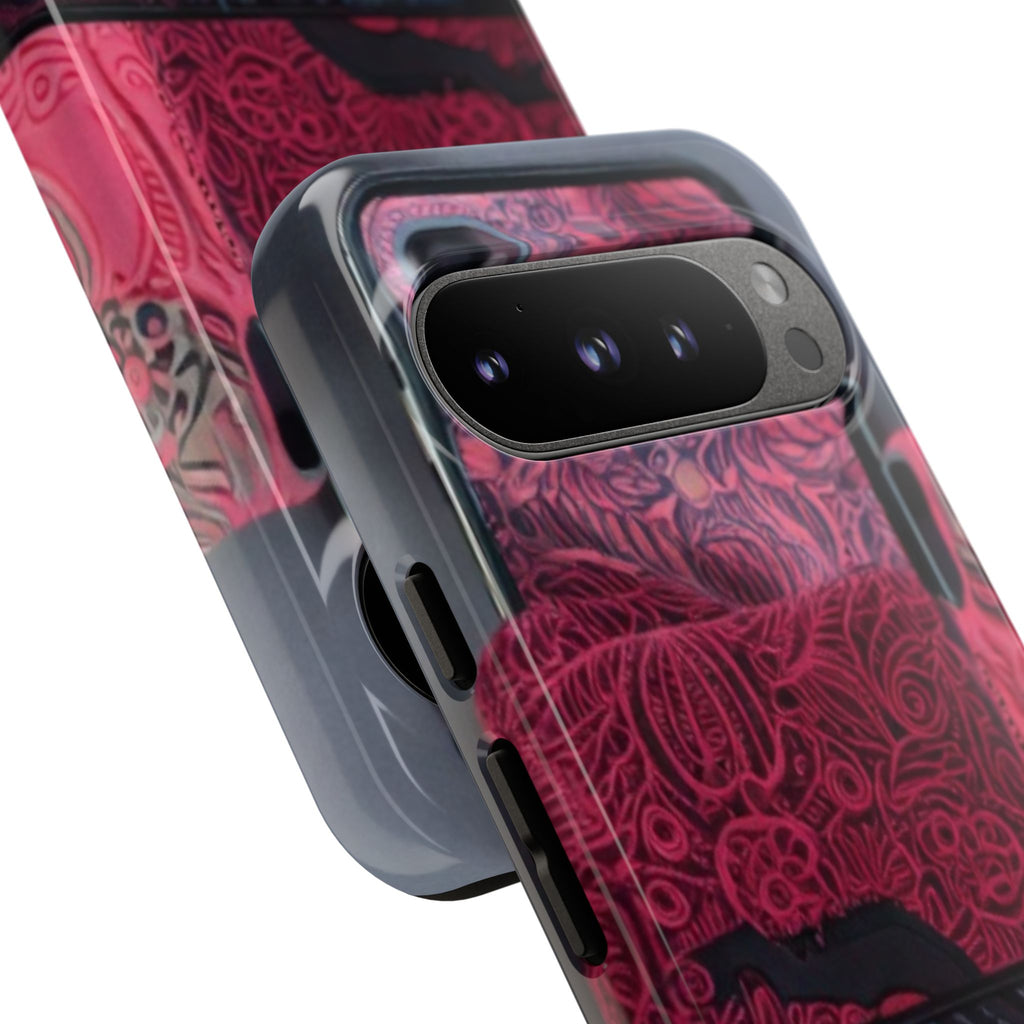 Floral Patchwork Tough Phone Case — Pink & Navy Doodle Design