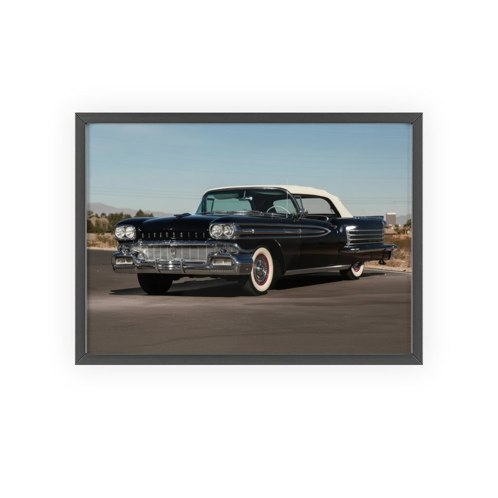 Vintage Black Classic Car Poster with Wooden Frame — Retro Automobile Wall Art
