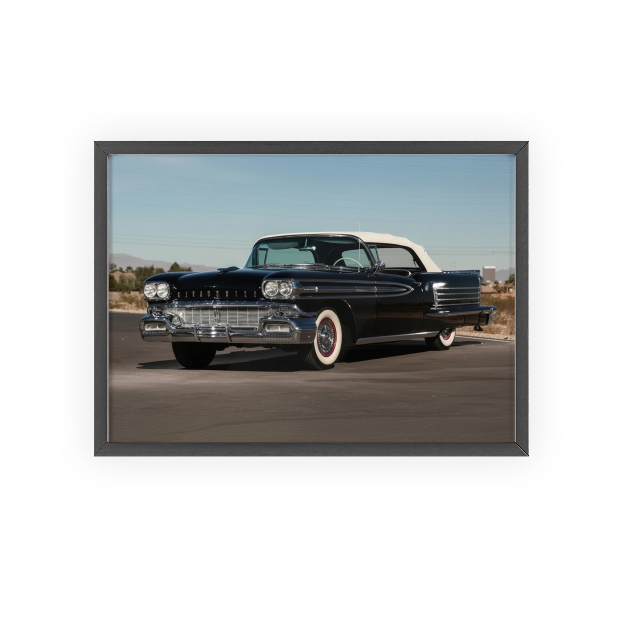 Vintage Black Classic Car Poster with Wooden Frame — Retro Automobile Wall Art