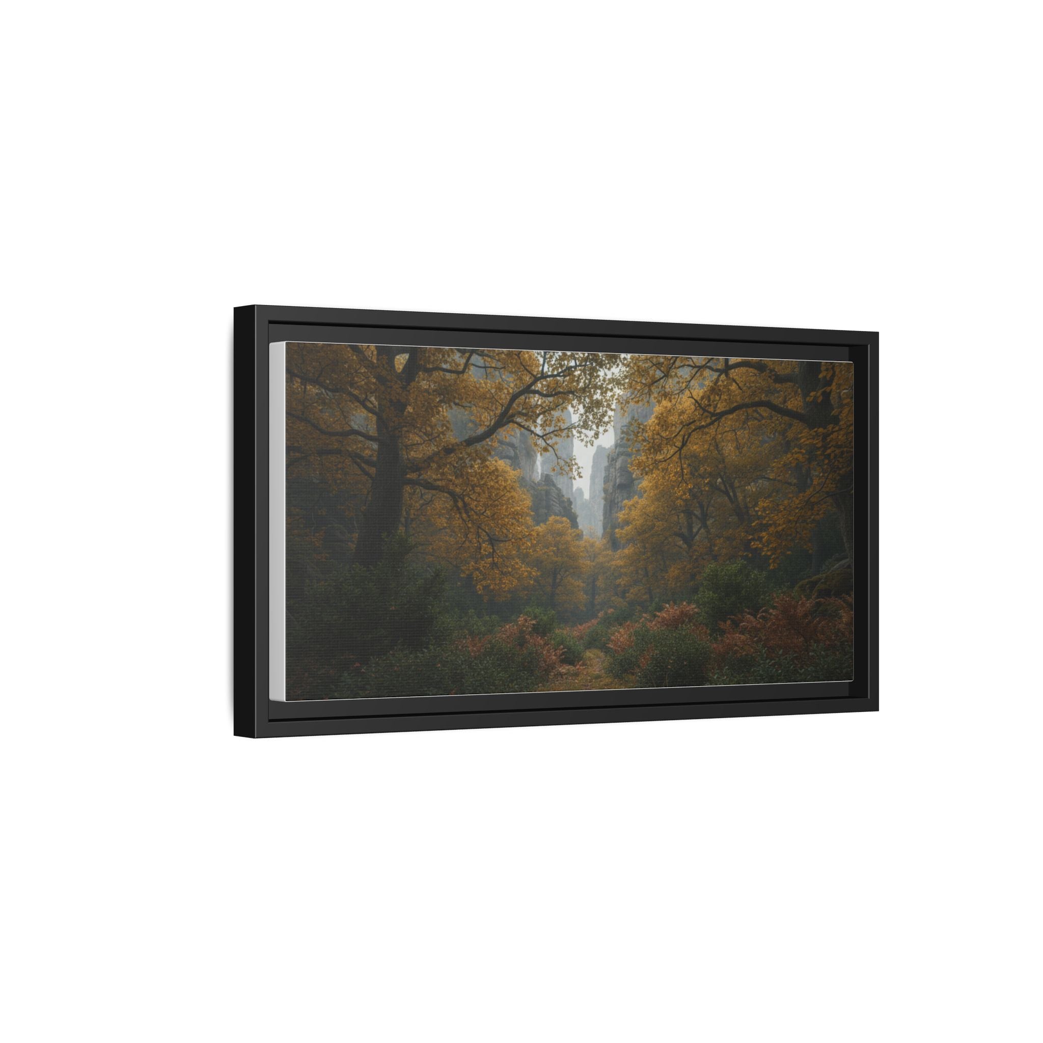 Autumn Forest Path Matte Canvas Print — Framed Wall Art